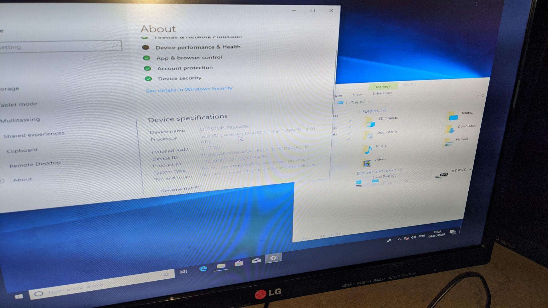 Lenovo desktop PC with Intel Core i3-4160 CPU @ 3.6GHz, 4Gb RAM, 120Gb SSD including twin LG 22" - Image 5 of 6