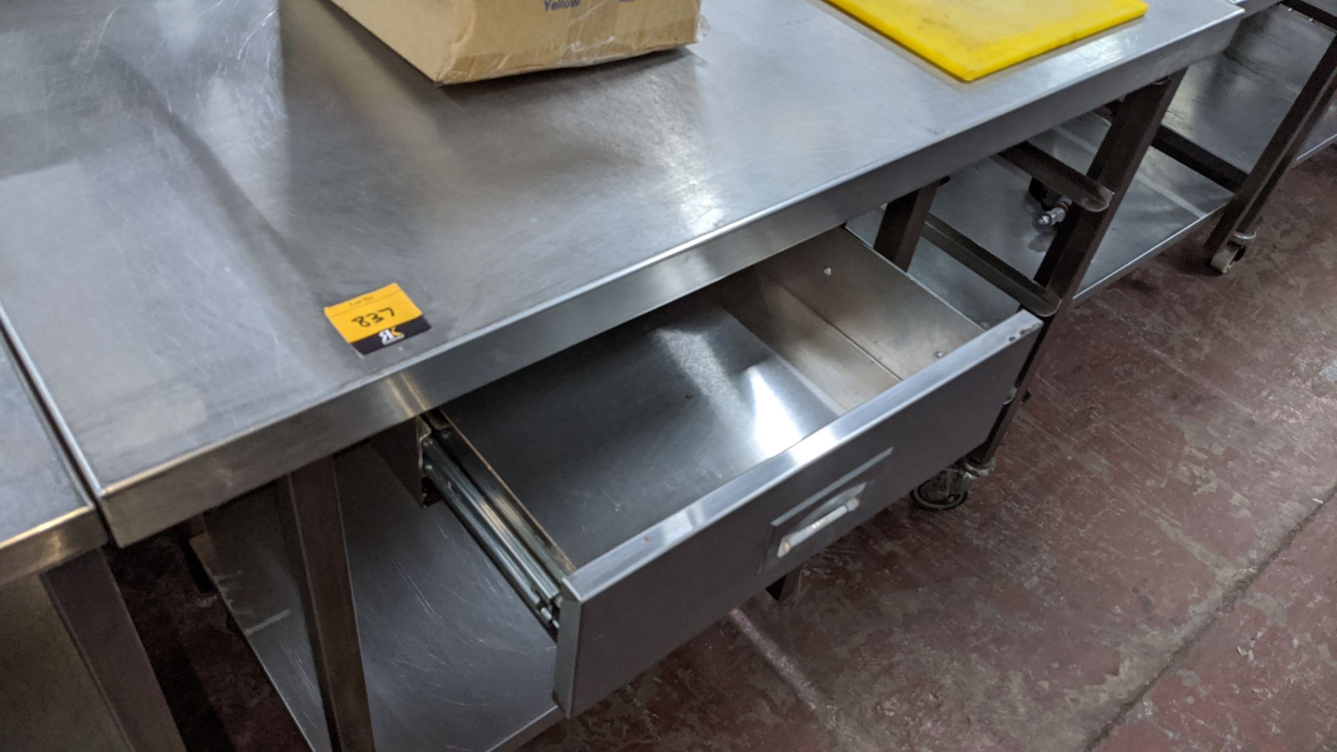 Stainless steel mobile multi-tier table incorporating drawer, shelving & more - 1200mm x 650mm. - Image 3 of 5