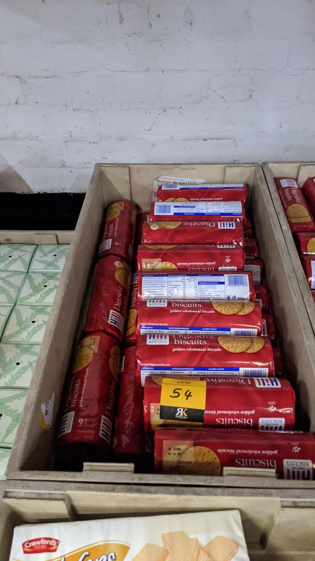 Contents of a crate of Hill digestive biscuits - crate excluded. IMPORTANT – DO NOT BID BEFORE