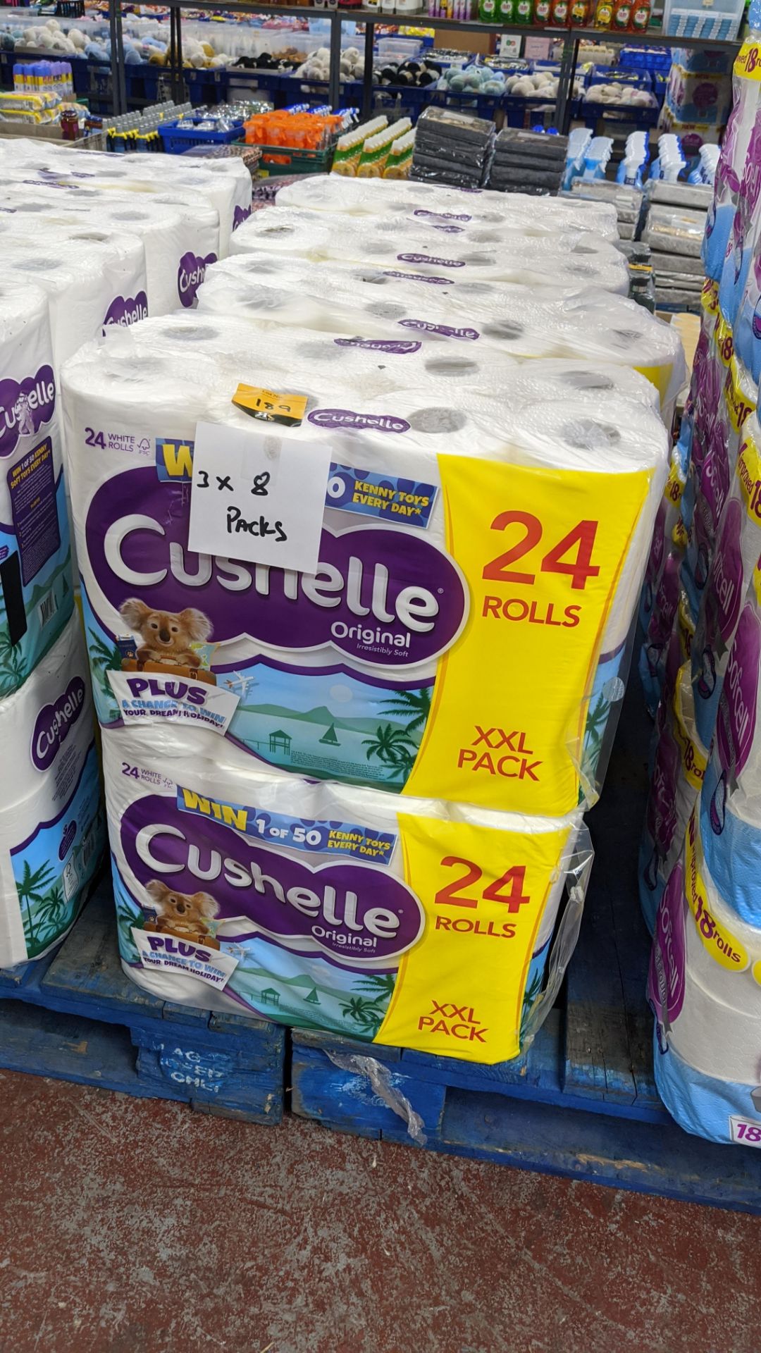 8 off 24 packs of Cushelle Original Irresistibly Soft Toilet Roll. IMPORTANT – DO NOT BID BEFORE