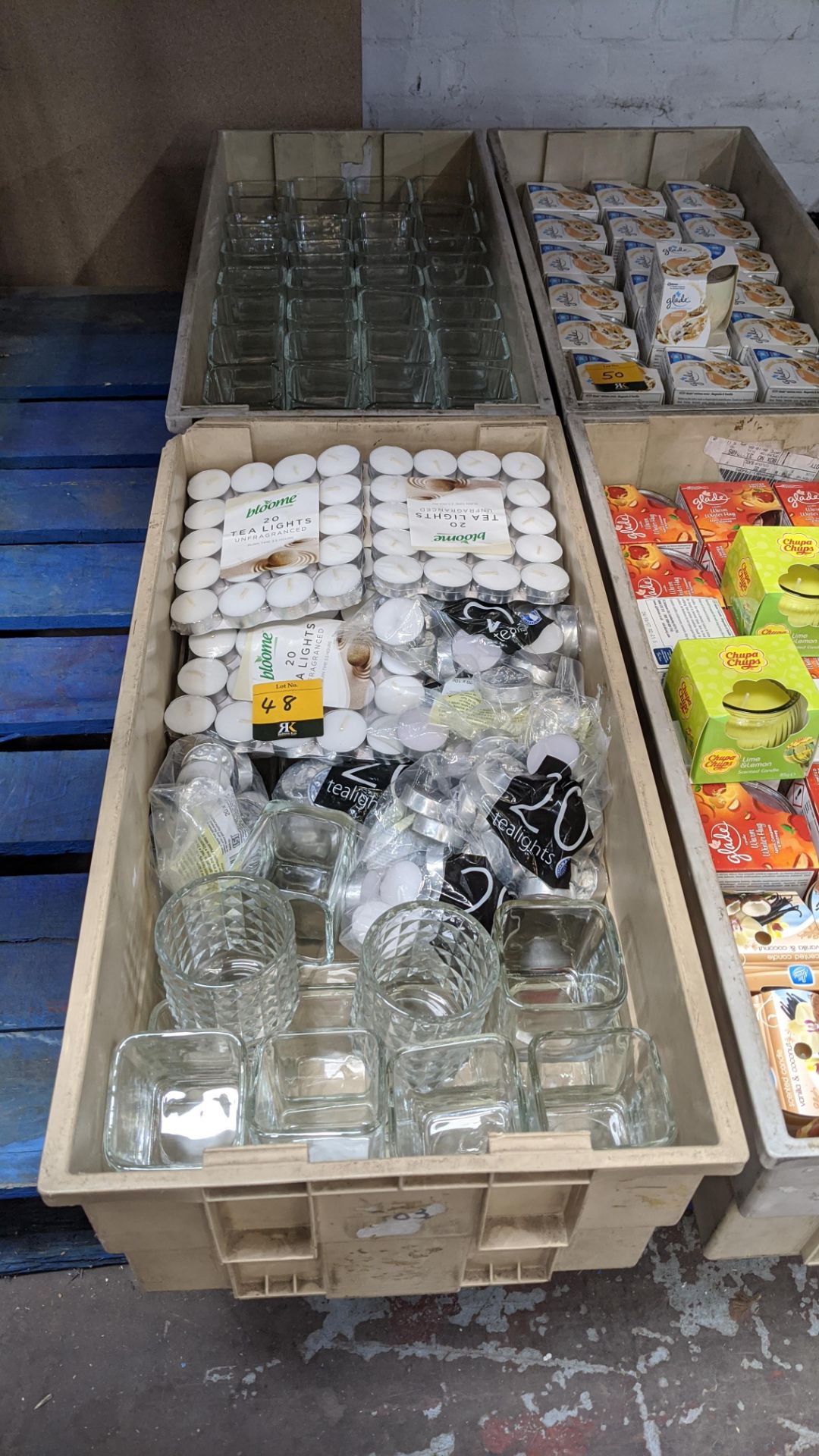 Contents of 2 crates of tealights & tealight holders - crates excluded. IMPORTANT – DO NOT BID