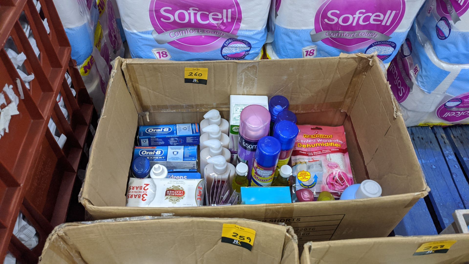 Box of assorted primarily toiletry related products. IMPORTANT – DO NOT BID BEFORE READING THE