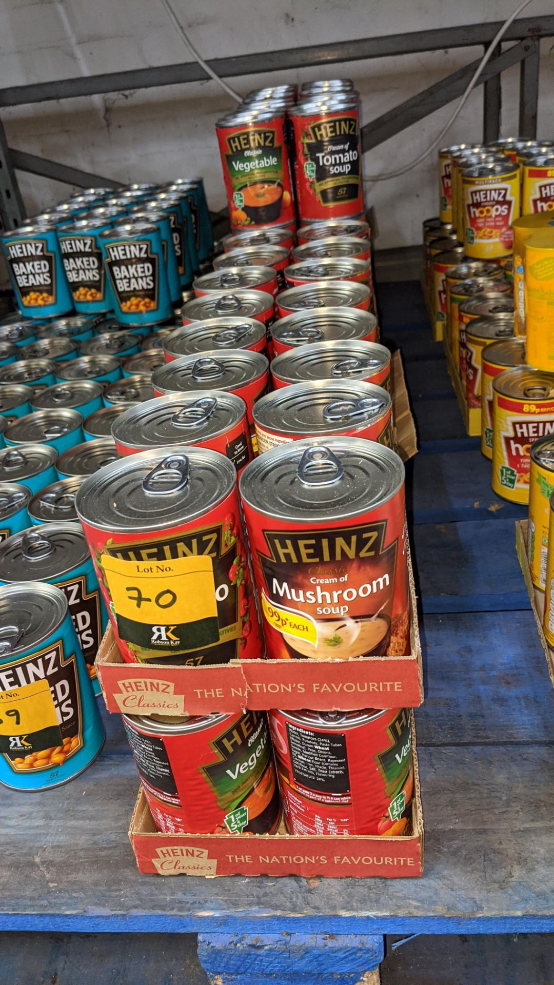 74 off 400g tins of assorted Heinz Soups including tomato, mushroom & vegetable. IMPORTANT – DO