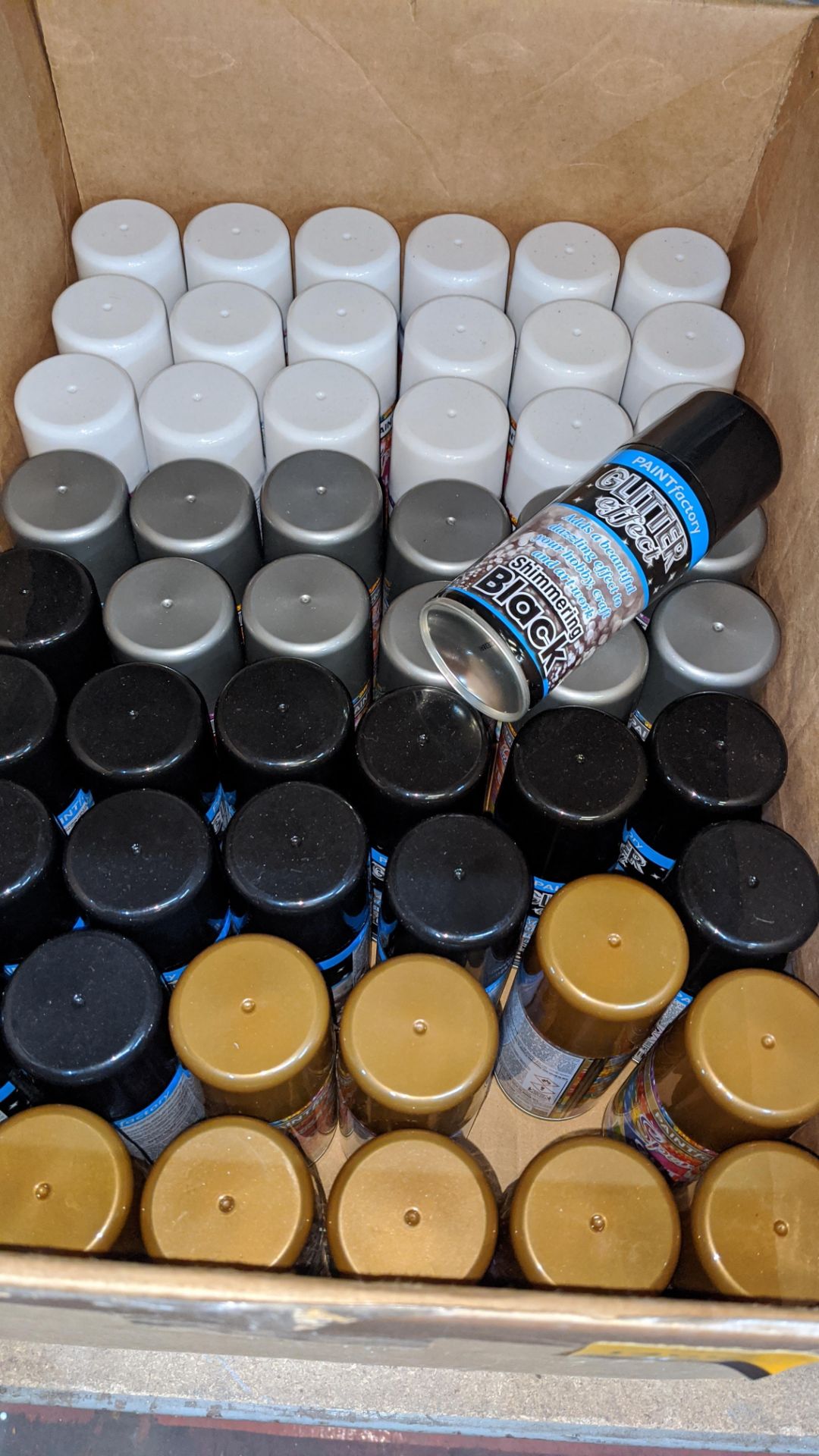 Box of assorted cans of spray glitter paint. IMPORTANT – DO NOT BID BEFORE READING THE IMPORTANT - Image 3 of 3