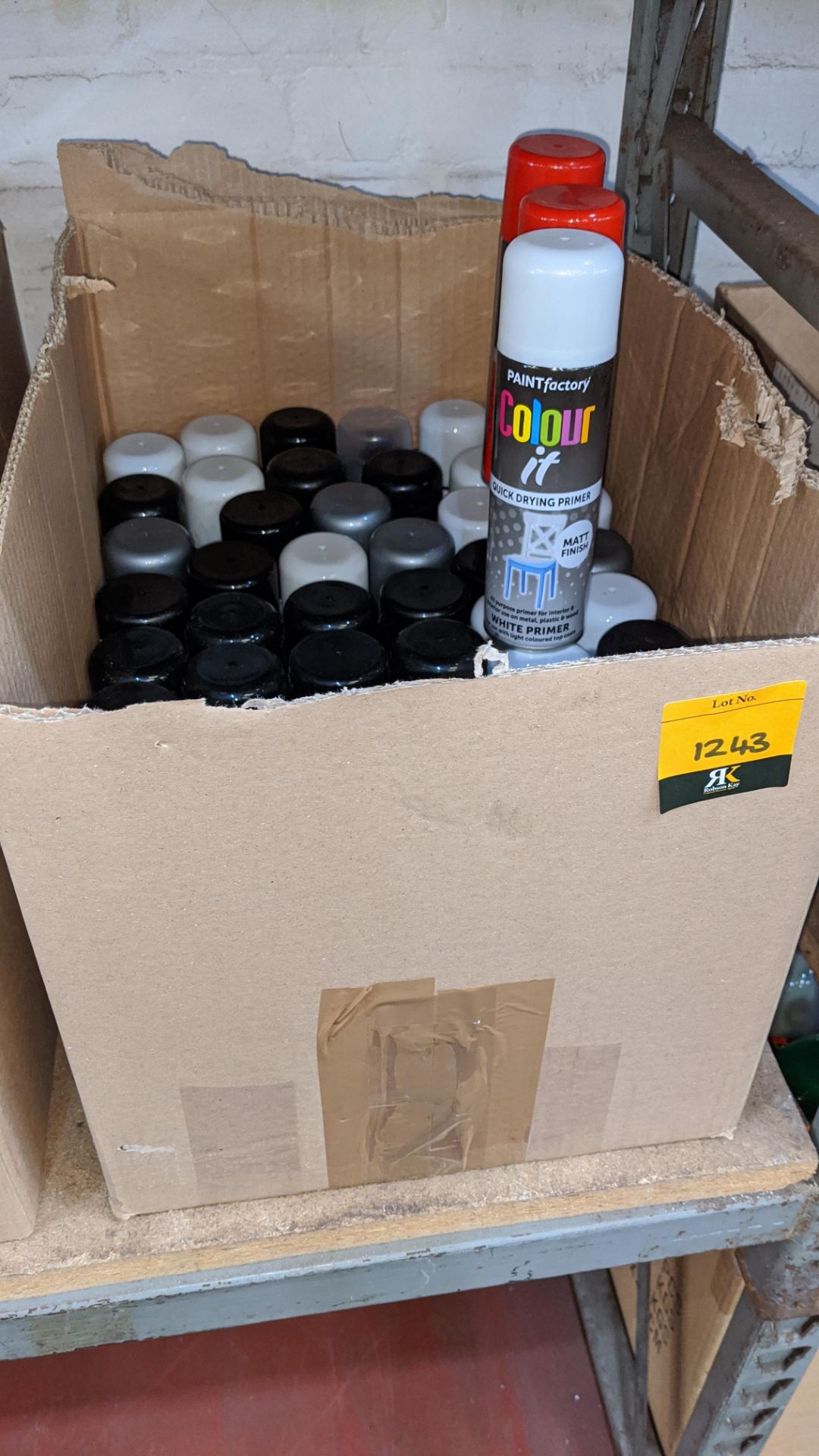 Box of assorted cans of spray paint. IMPORTANT – DO NOT BID BEFORE READING THE IMPORTANT INFORMATION