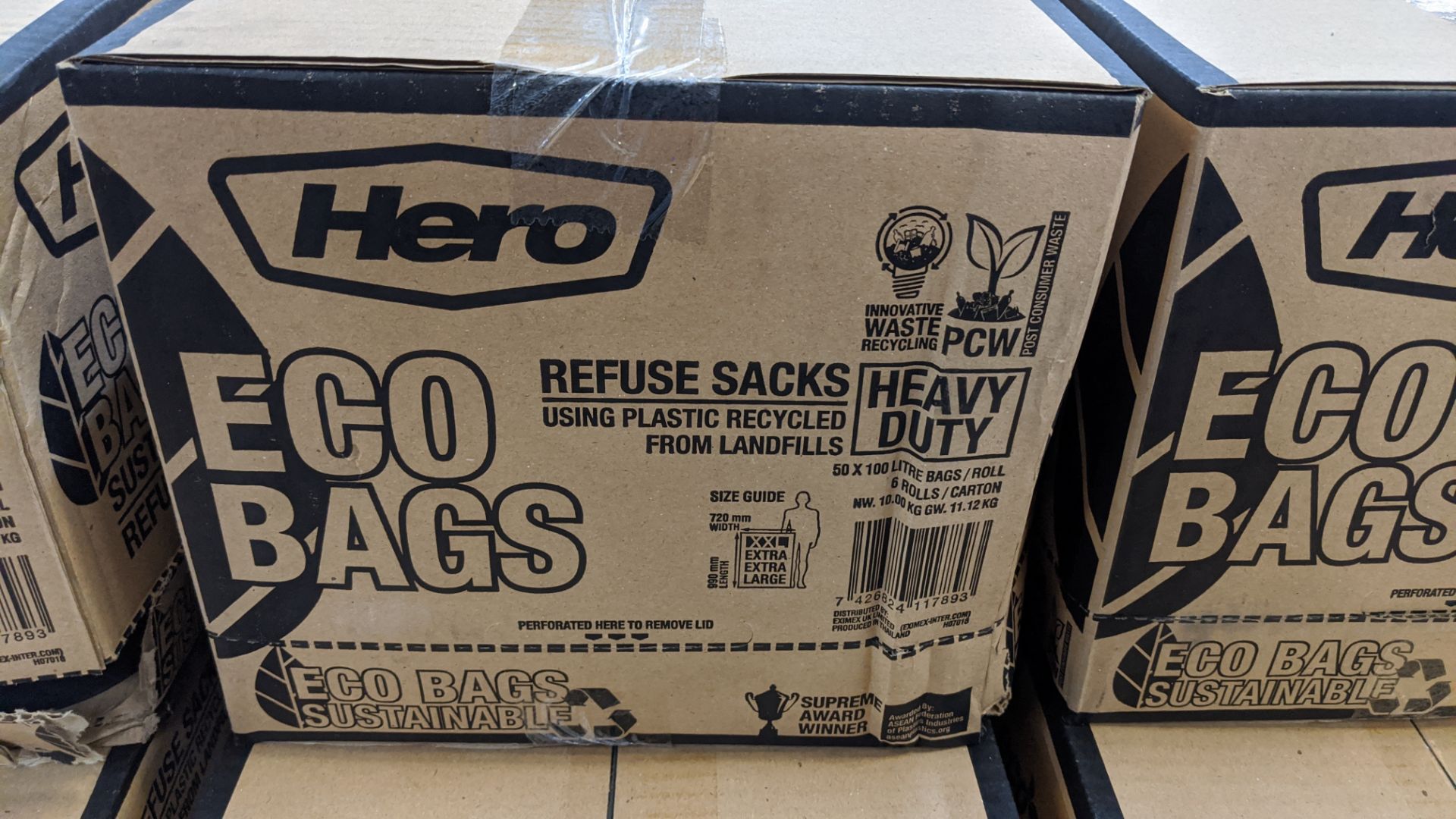 7 boxes of Hero Eco refuse sacks, each box containing 6 rolls. Each roll contains 50 off 100 litre - Image 2 of 2