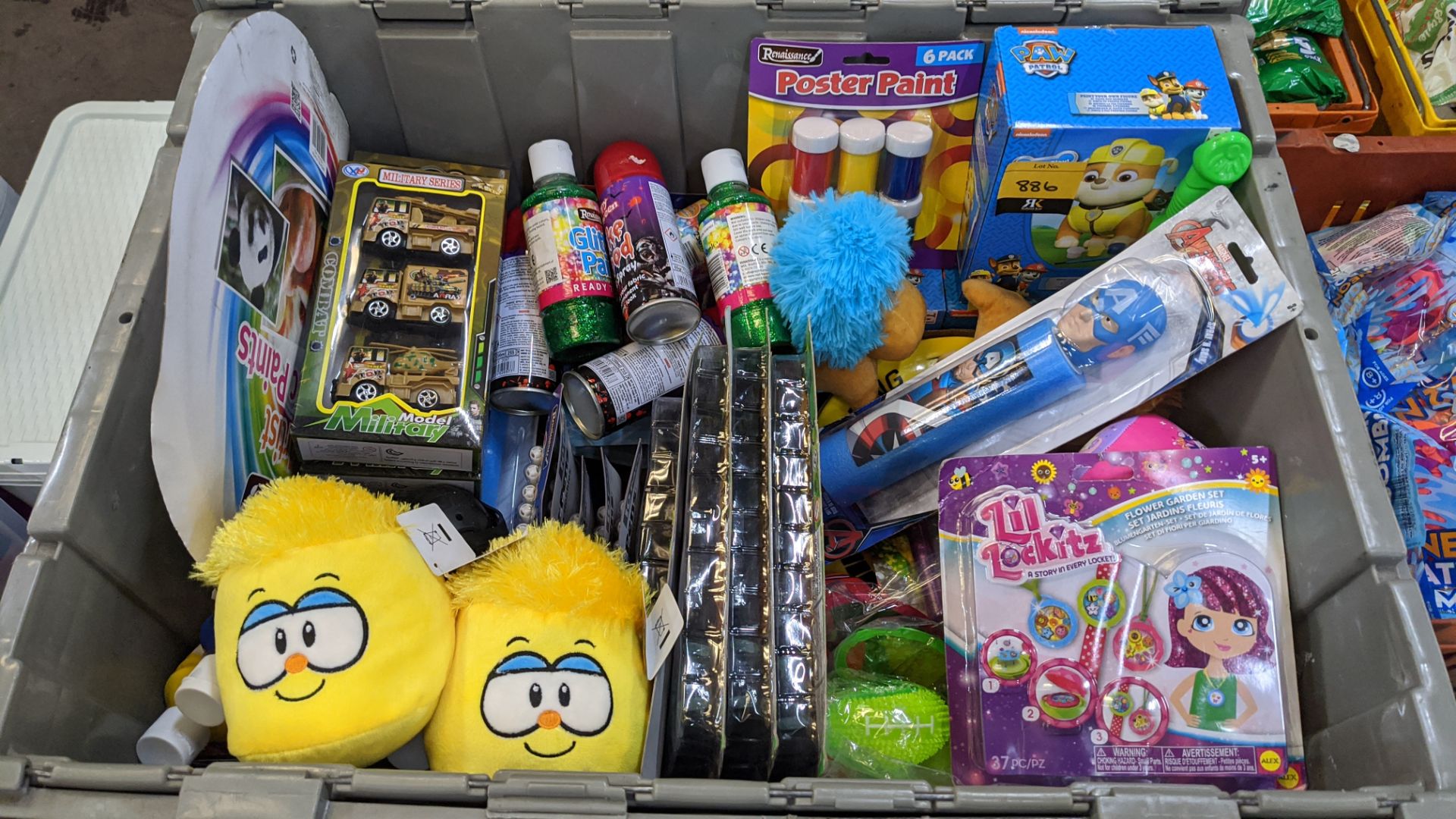 Contents of a crate of assorted children's toys & novelties - crate excluded . IMPORTANT – DO NOT