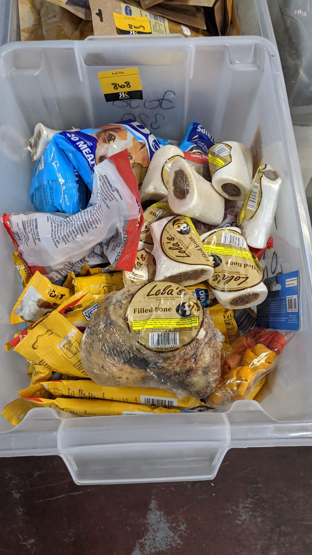 Contents of a crate of dog chews & treats - crate excluded. IMPORTANT – DO NOT BID BEFORE READING