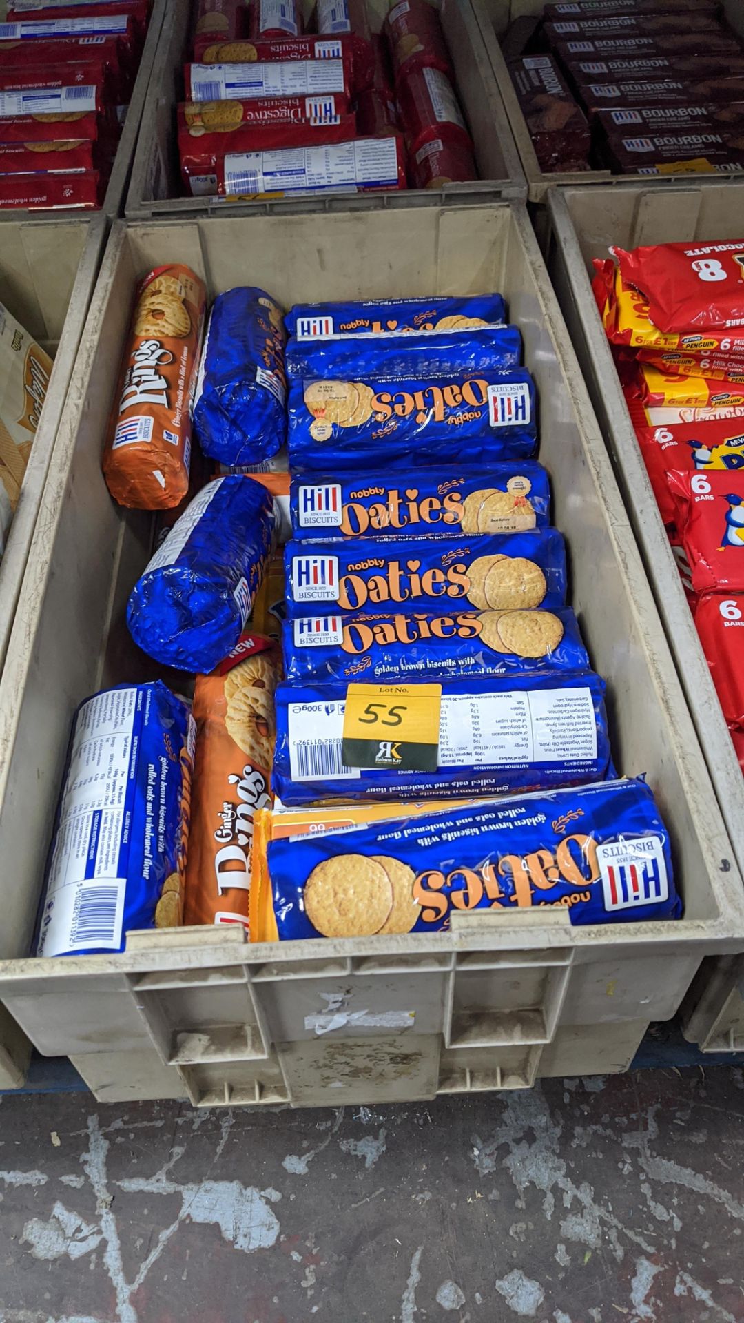 Contents of a crate of Oaties, Breakway, Ginger Rings & other biscuits - crate excluded. IMPORTANT –