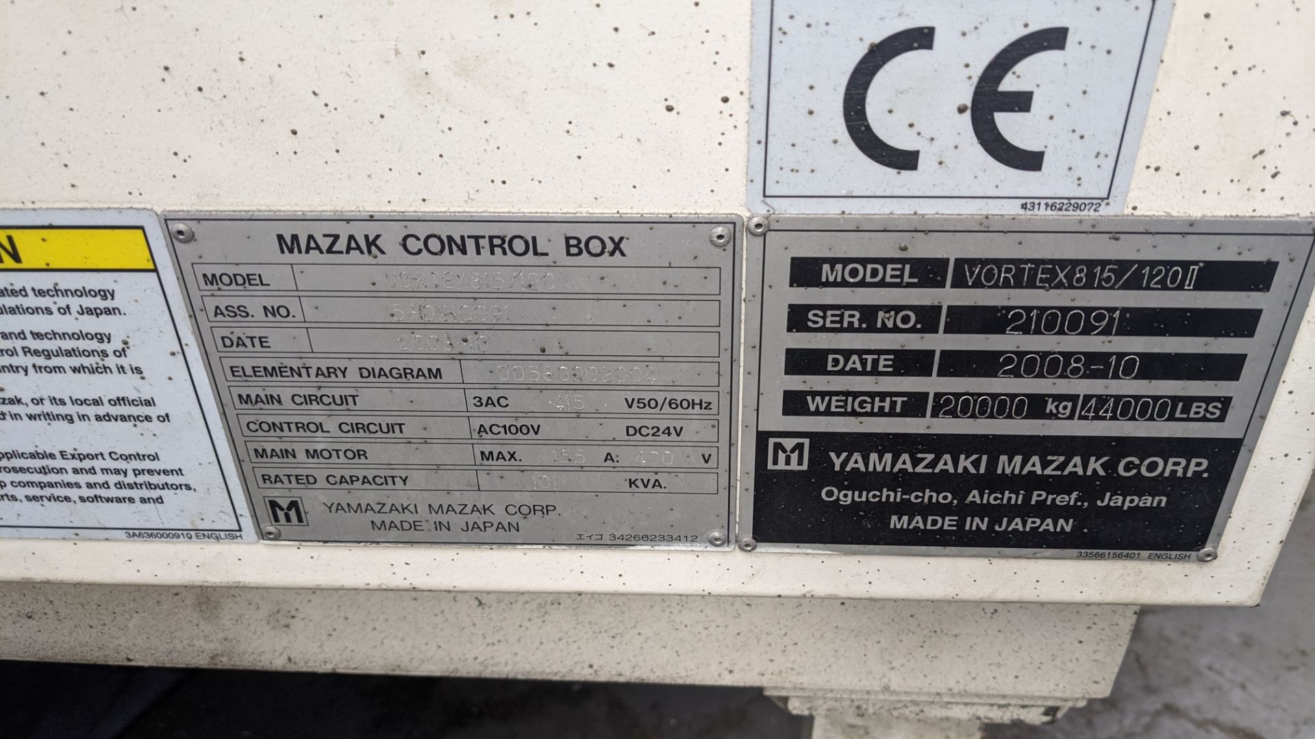 2008 Mazak Vortex 815/120-ii 5-axis CNC machining centre, serial no. 210091, including the - Image 20 of 50