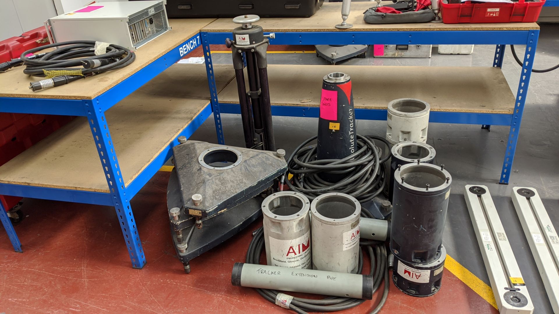 Quantity of laser tracker related stands, extension pipes, bases & cables as pictured