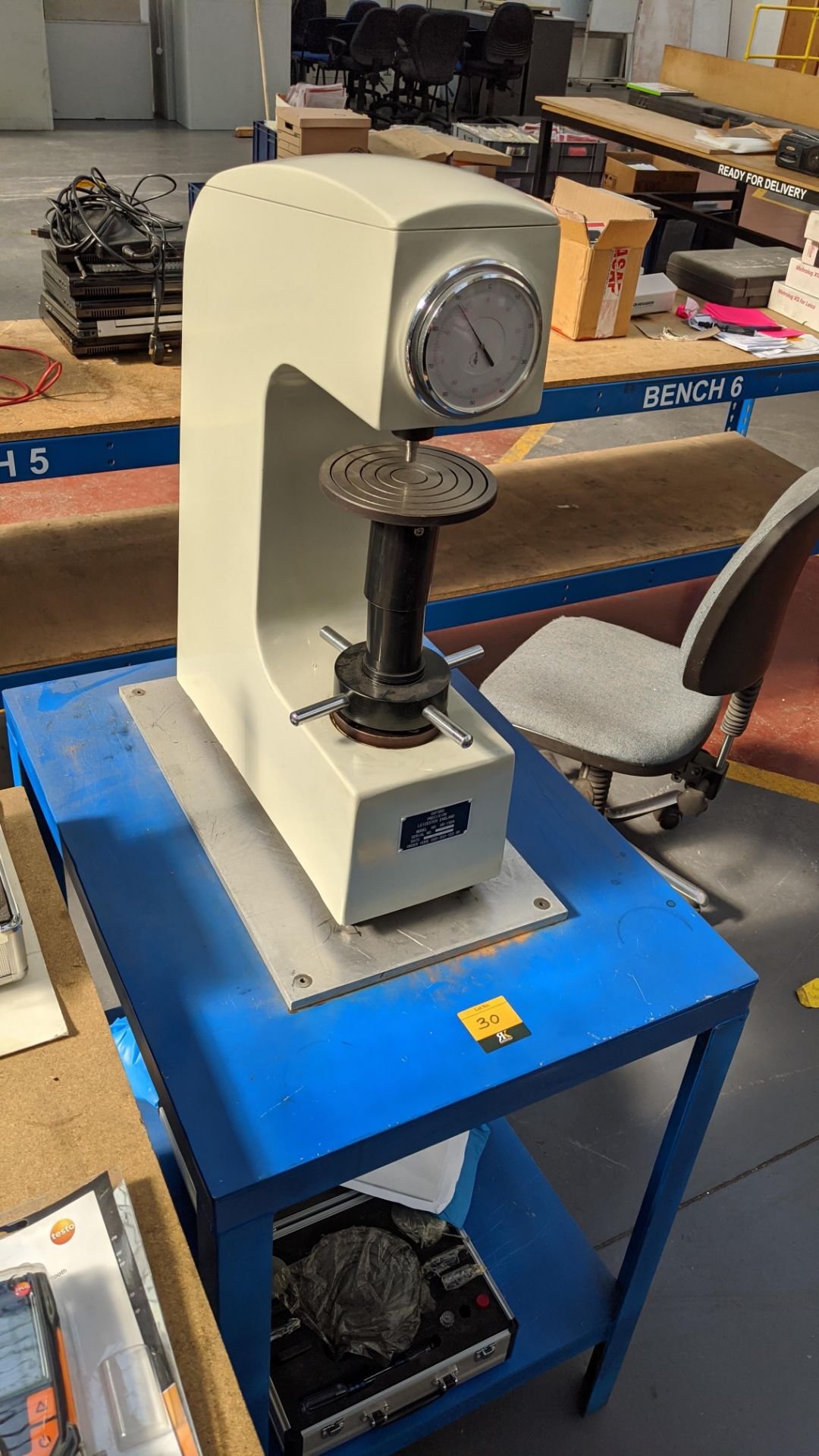 Oxford Precision model HR-150A Rockwell hardness tester on dedicated table plus case of - Image 9 of 9