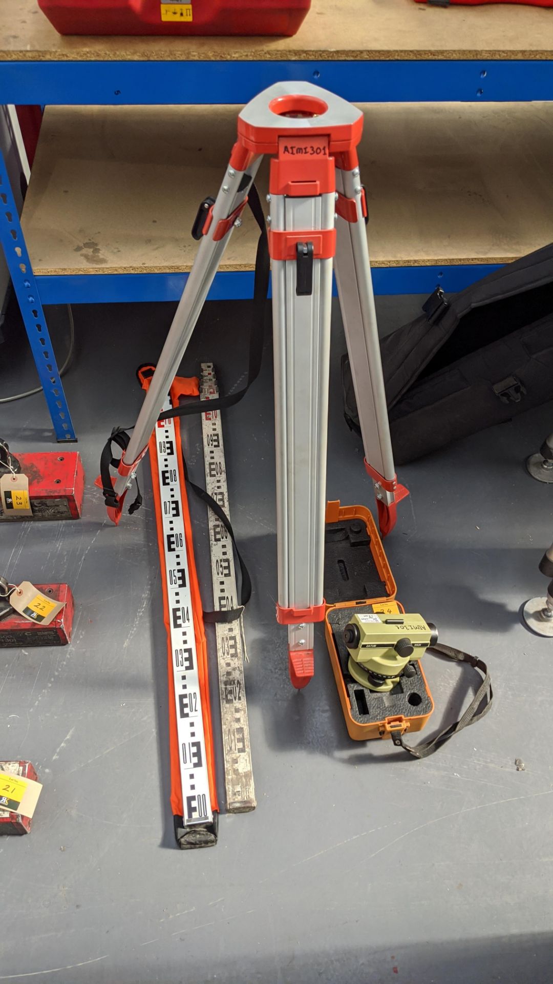 Measuring equipment comprising Datum model NA24 laser level, case for same, tripod & 2 telescopic