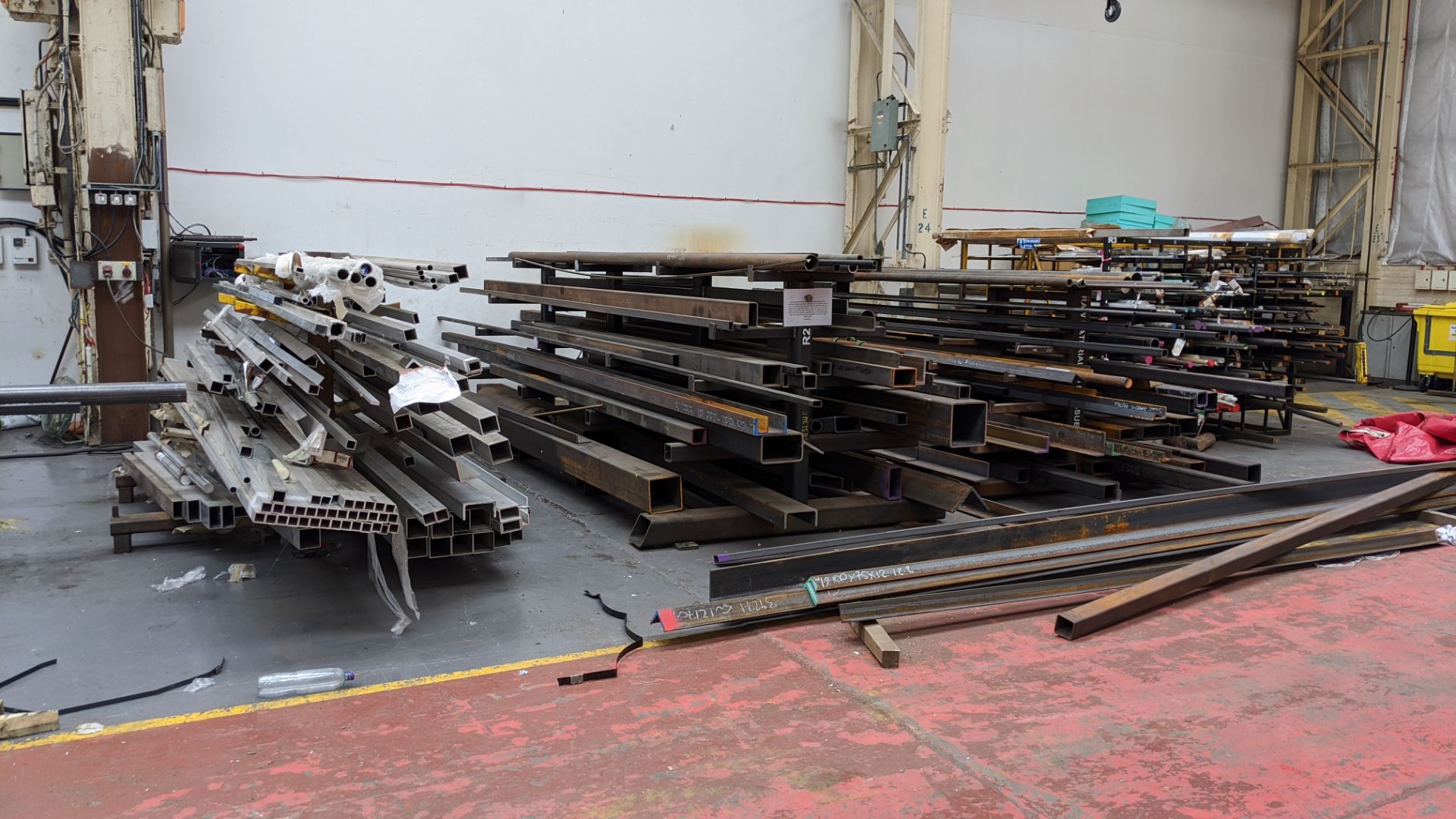 Huge quantity of metal bar, rod & other stock comprising 3 very heavy-duty Christmas tree racks & - Image 2 of 22