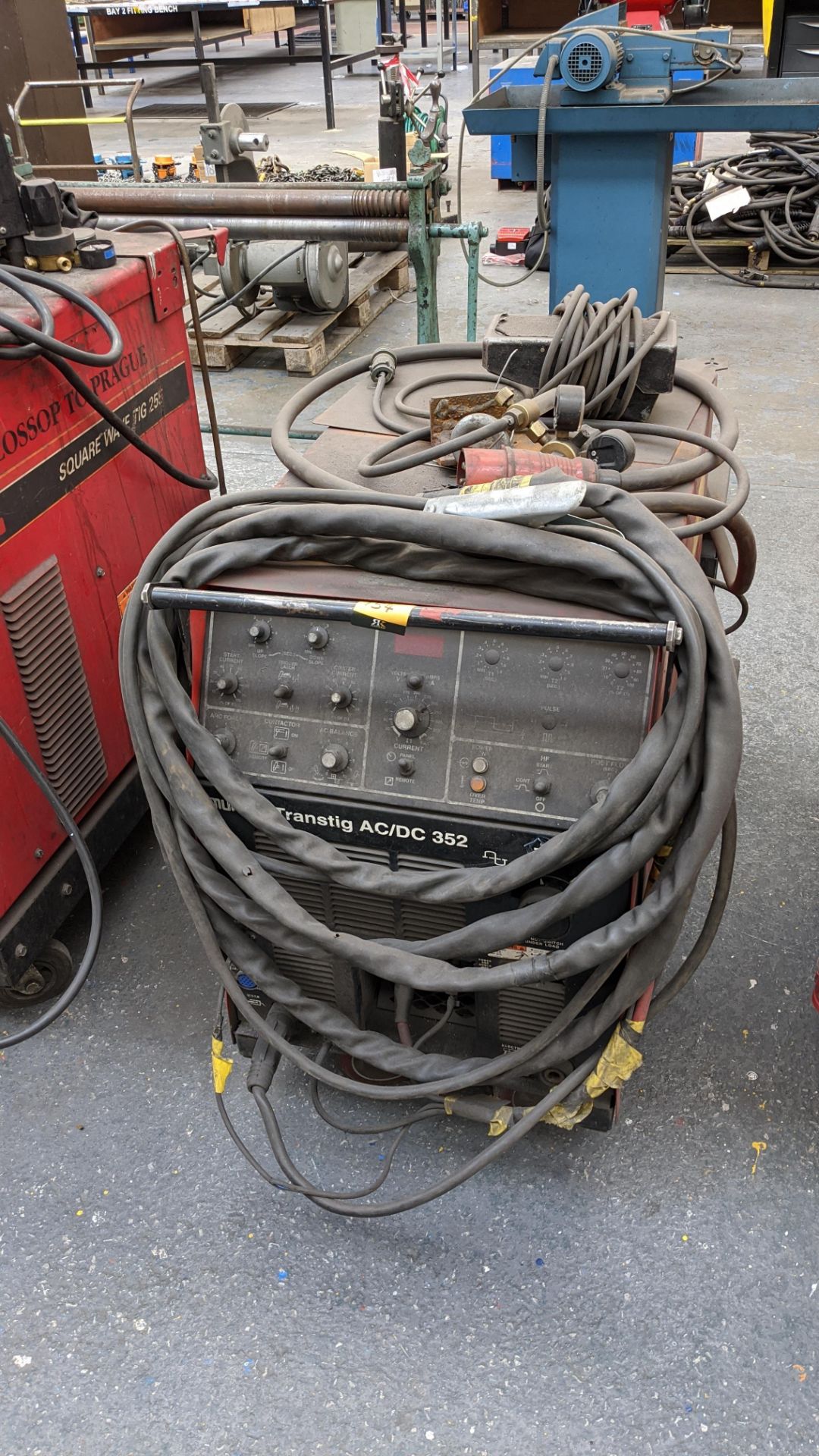 Murex Transtig AC/DC 352 welder includes power feed located at the back