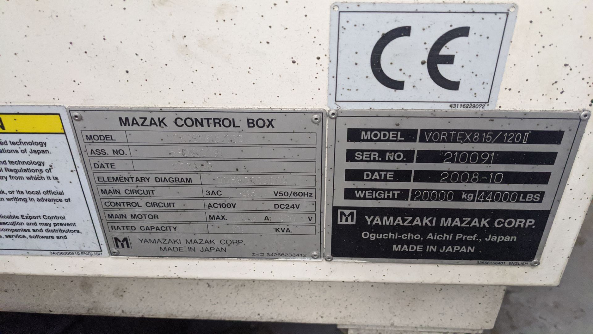 2008 Mazak Vortex 815/120-ii 5-axis CNC machining centre, serial no. 210091, including the - Image 19 of 50