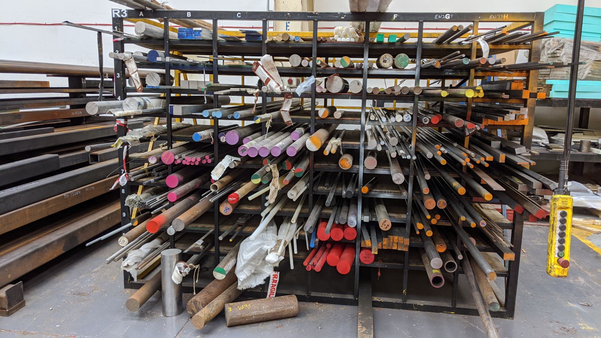 Huge quantity of metal bar, rod & other stock comprising 3 very heavy-duty Christmas tree racks & - Image 14 of 22