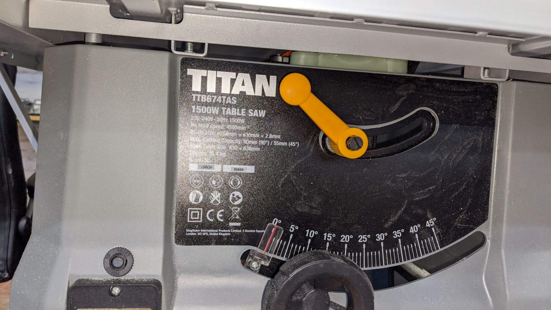 Titan 1500w table saw model TTB674TAS. Lots 22 - 53 are all located inside our warehouse. Please - Image 5 of 7