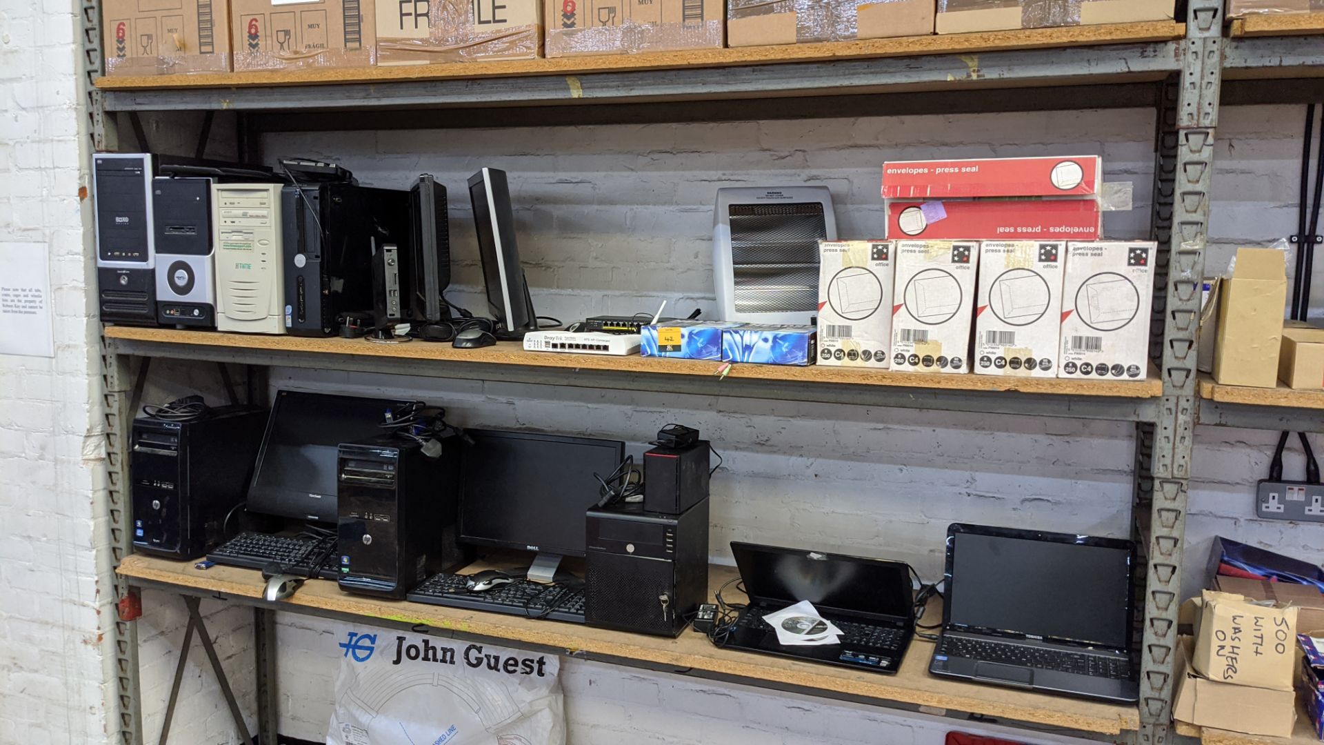 Contents of 2 shelves of assorted IT equipment including desktop computers, notebook computers, - Image 2 of 18