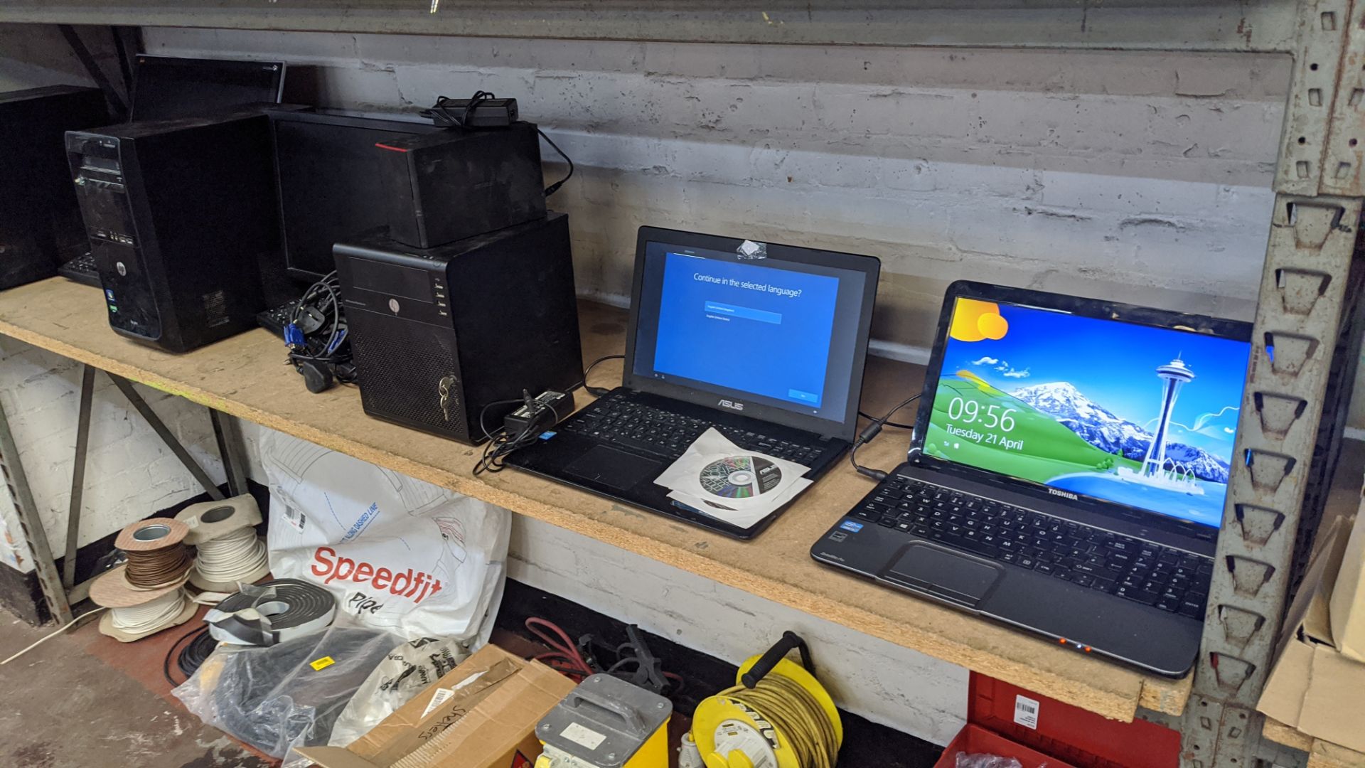 Contents of 2 shelves of assorted IT equipment including desktop computers, notebook computers, - Image 3 of 18