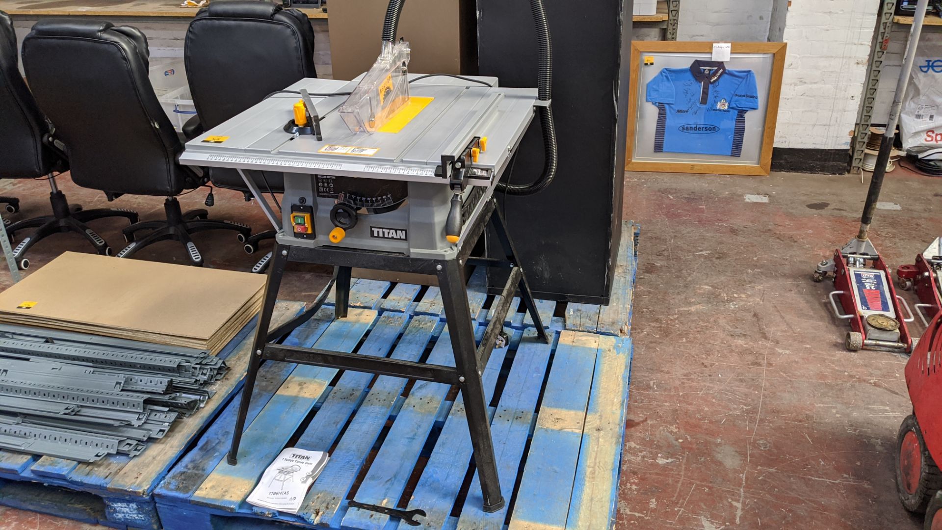 Titan 1500w table saw model TTB674TAS. Lots 22 - 53 are all located inside our warehouse. Please