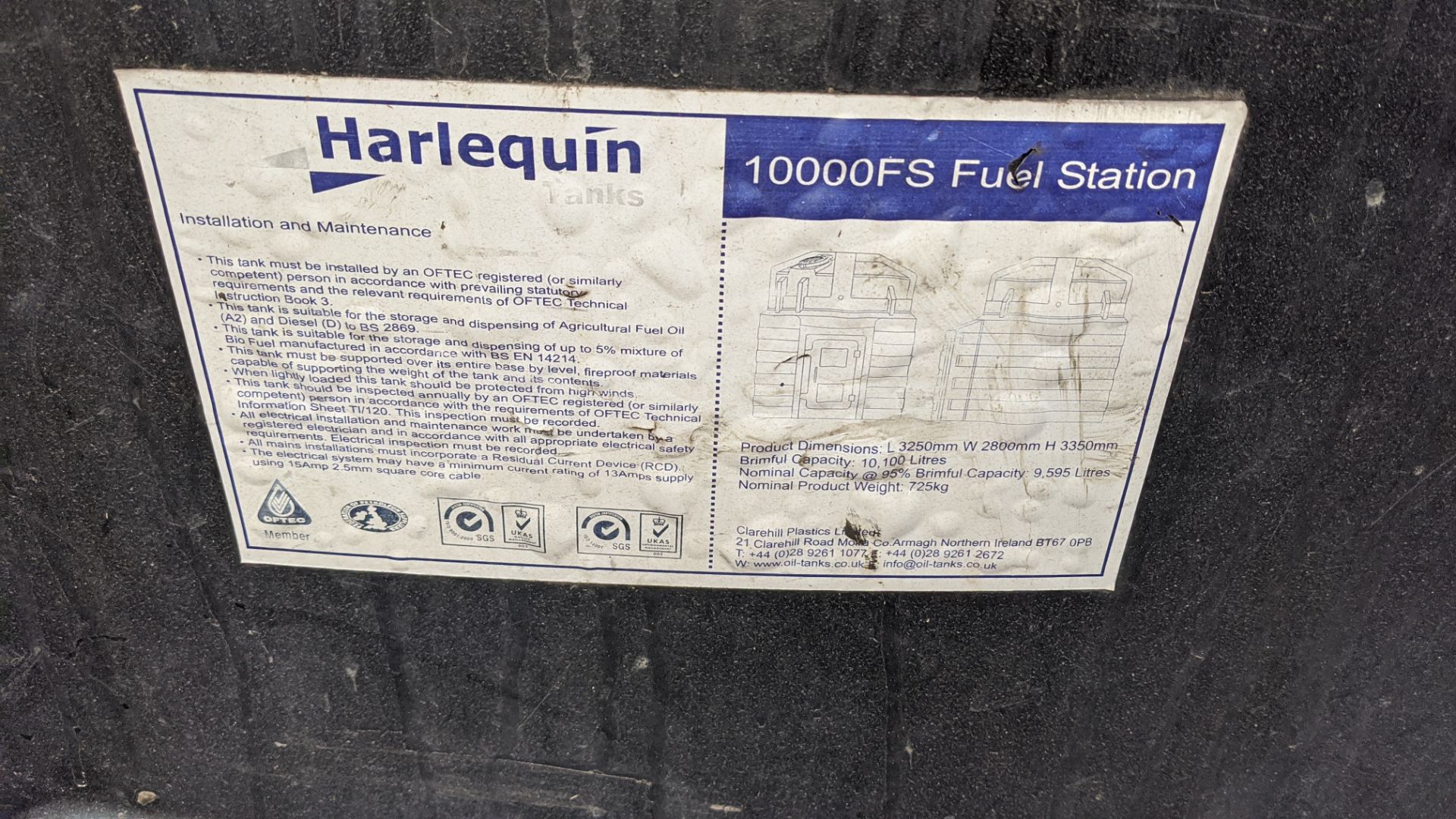 Harlequin 10,000 litre bunded fuel station model 10000FS, with electric pump. Understood to have - Image 6 of 10