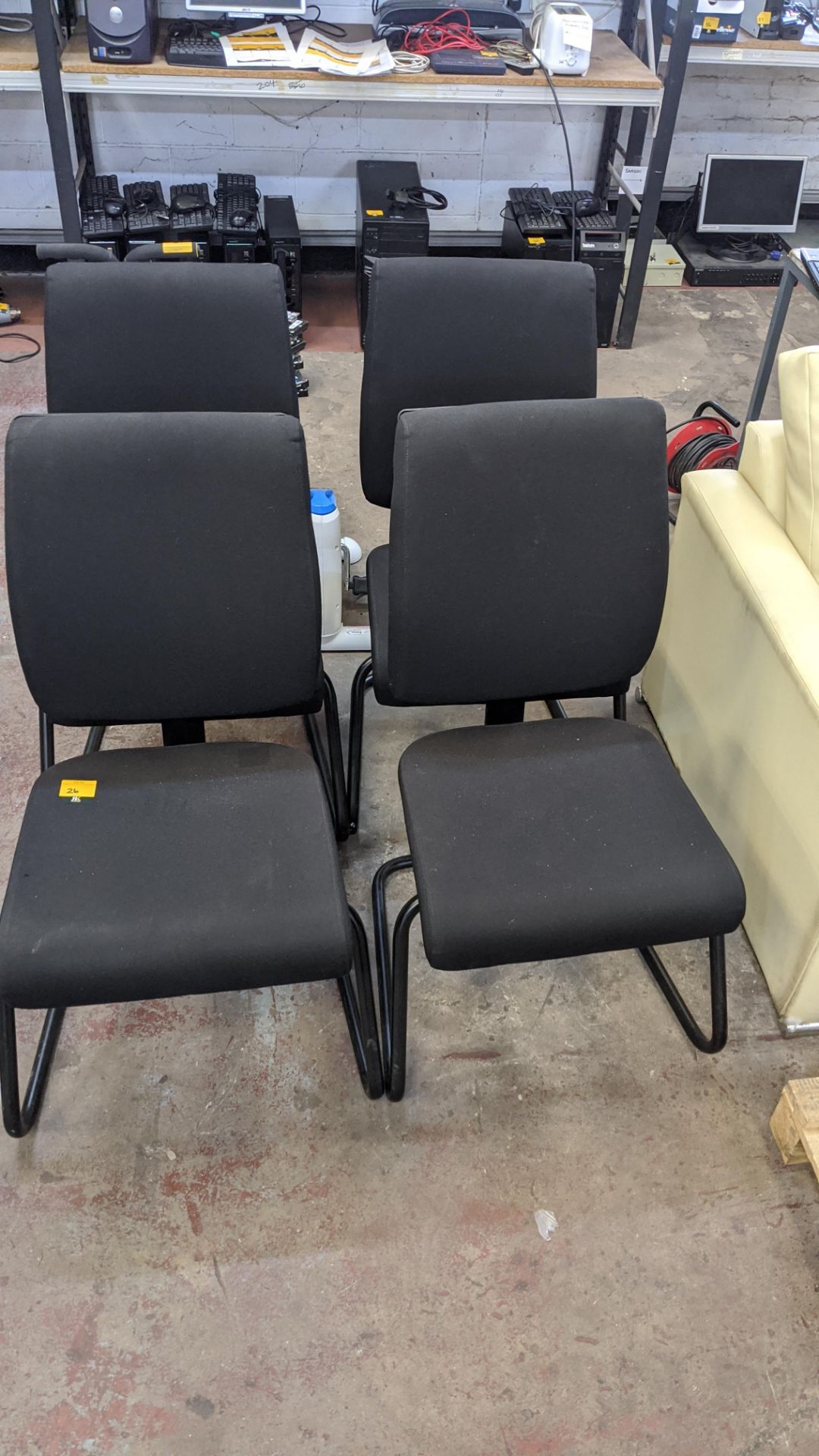 4 off black upholstered cantilever frame visitor's chairs. IMPORTANT: This auction is strictly - Image 3 of 6