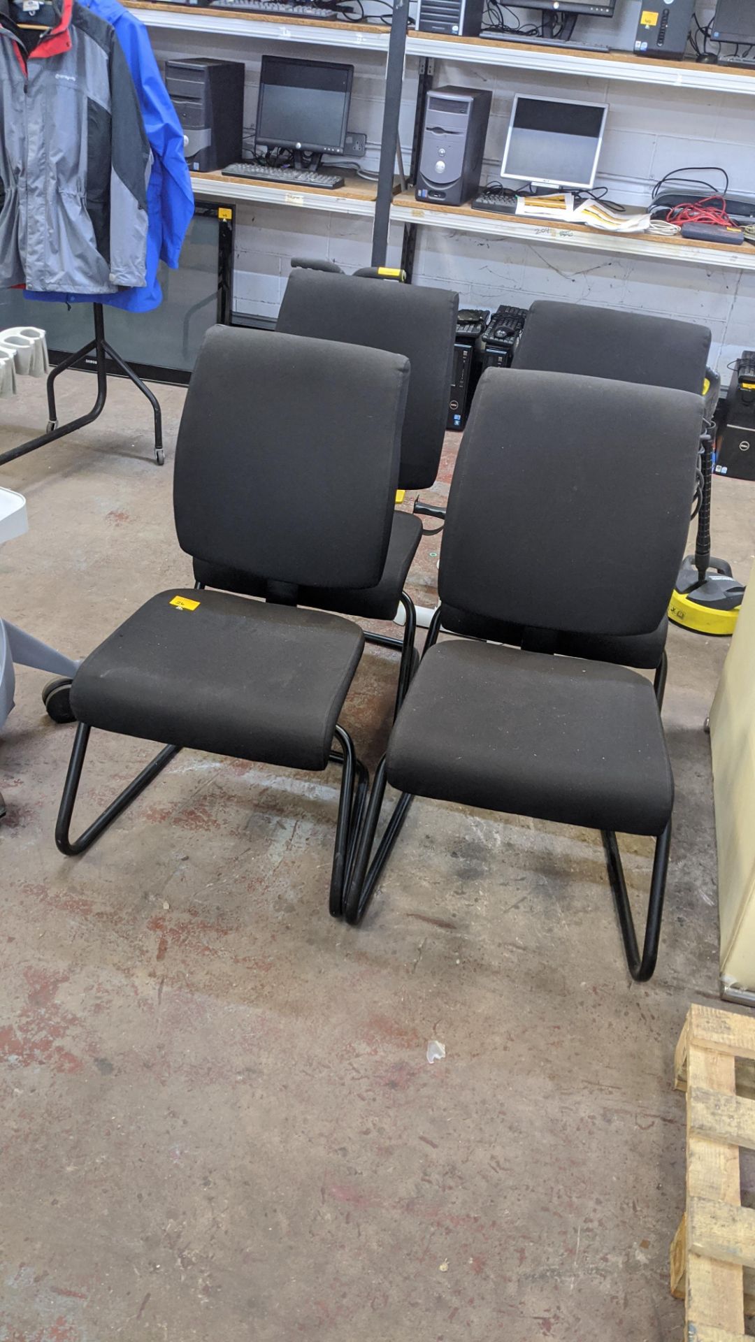 4 off black upholstered cantilever frame visitor's chairs. IMPORTANT: This auction is strictly - Image 5 of 6
