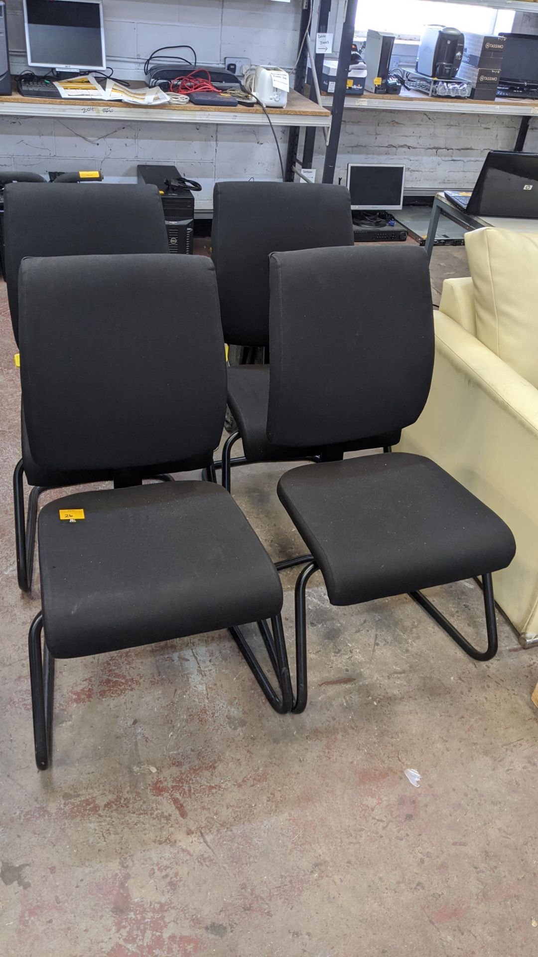4 off black upholstered cantilever frame visitor's chairs. IMPORTANT: This auction is strictly - Image 2 of 6
