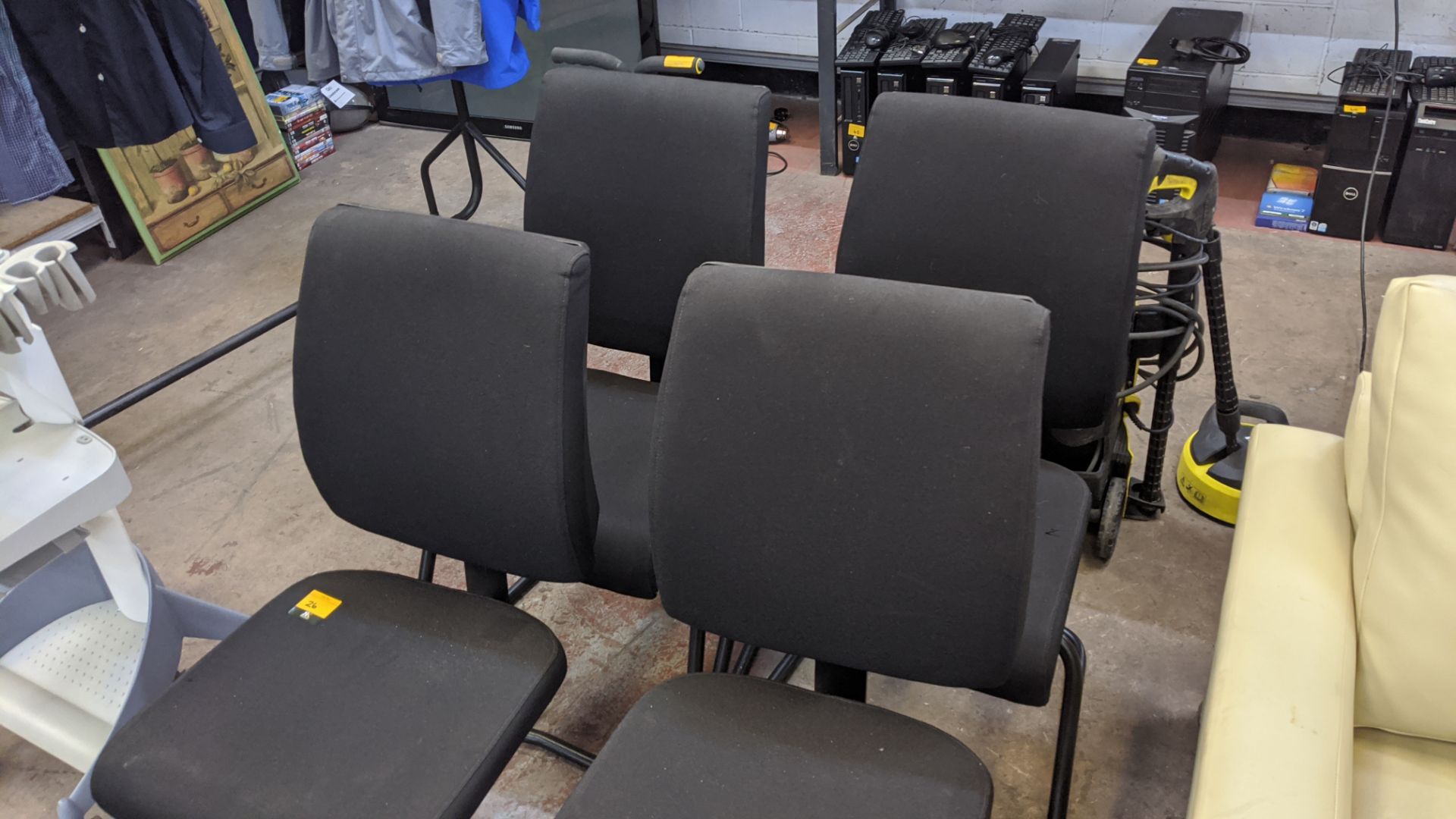 4 off black upholstered cantilever frame visitor's chairs. IMPORTANT: This auction is strictly - Image 6 of 6