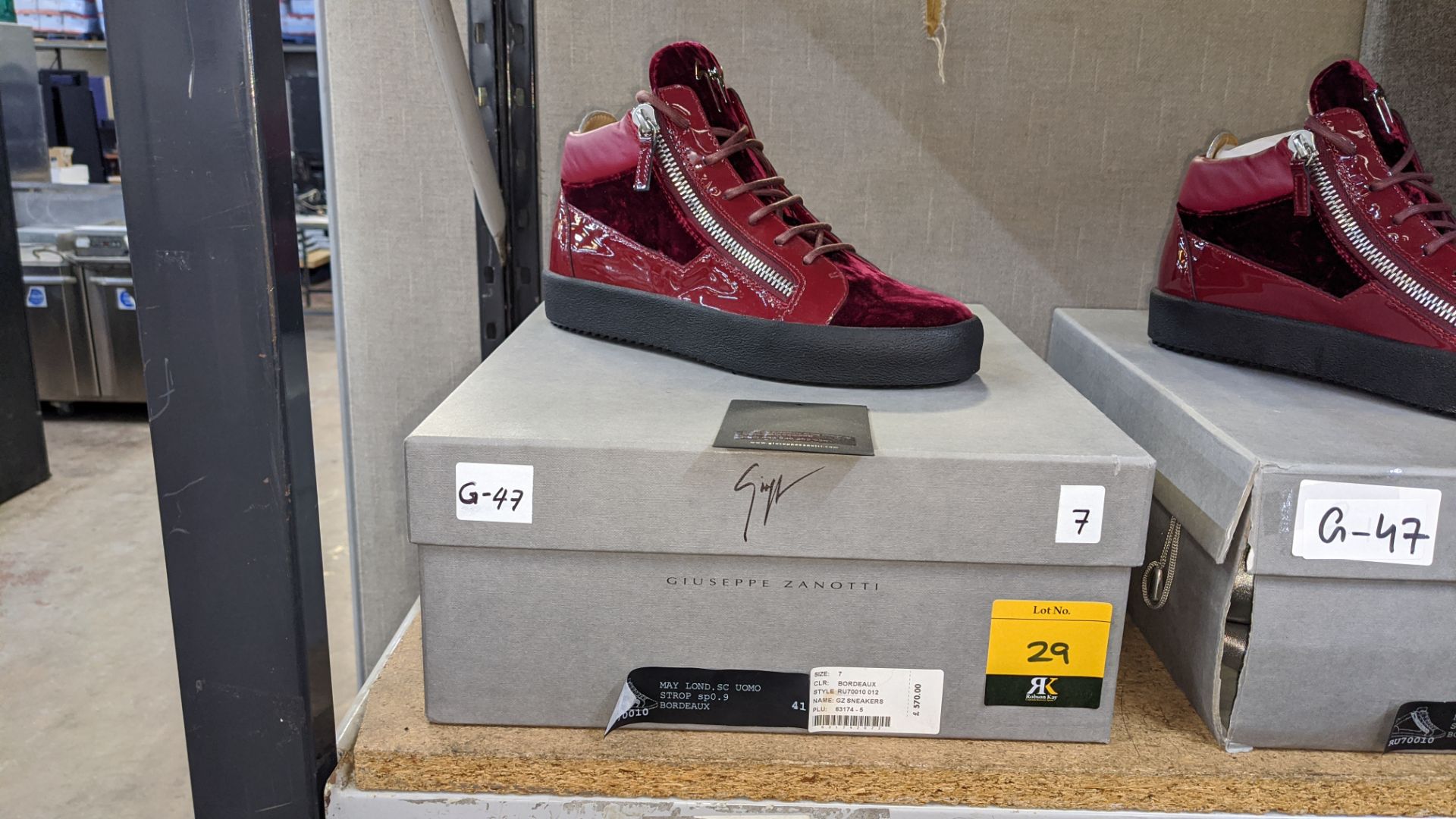 Pair of Giuseppe Zanotti High Top trainers, product code RU70010 colour Bordeaux (red) size EU41/ - Image 2 of 6