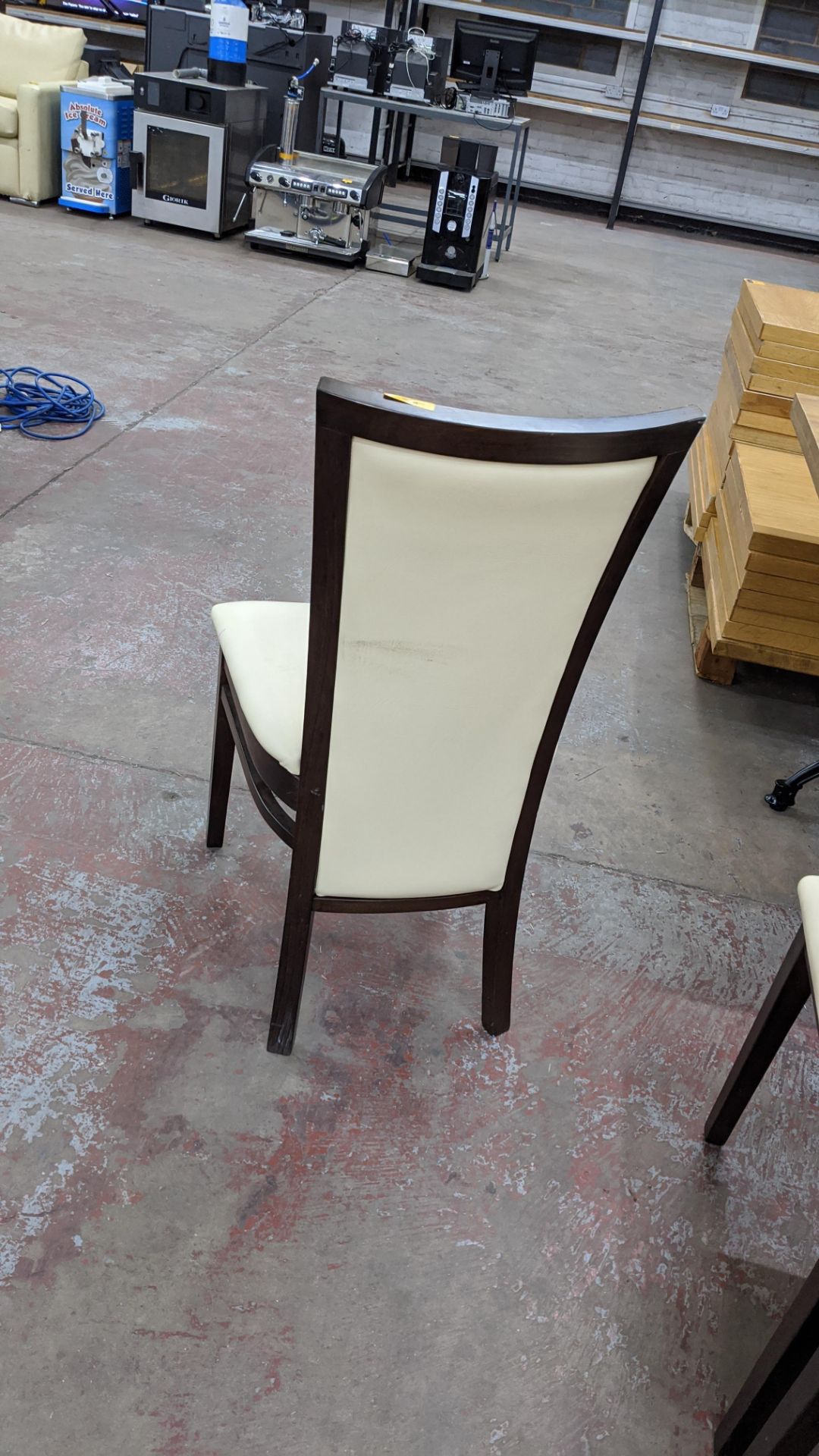 56 off matching chairs, in dark brown wood with off-white leather/leather look upholstery Lots - Image 6 of 7