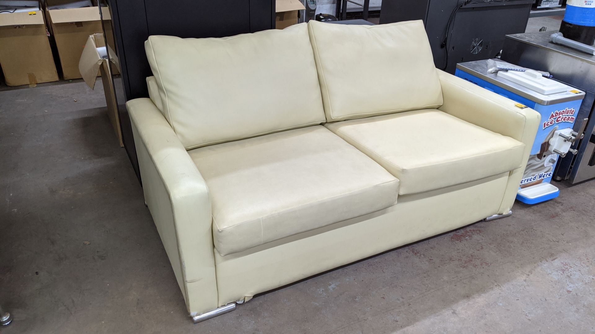 Cream leather look sofa IMPORTANT: You must not bid unless you can pay and collect within 2 days