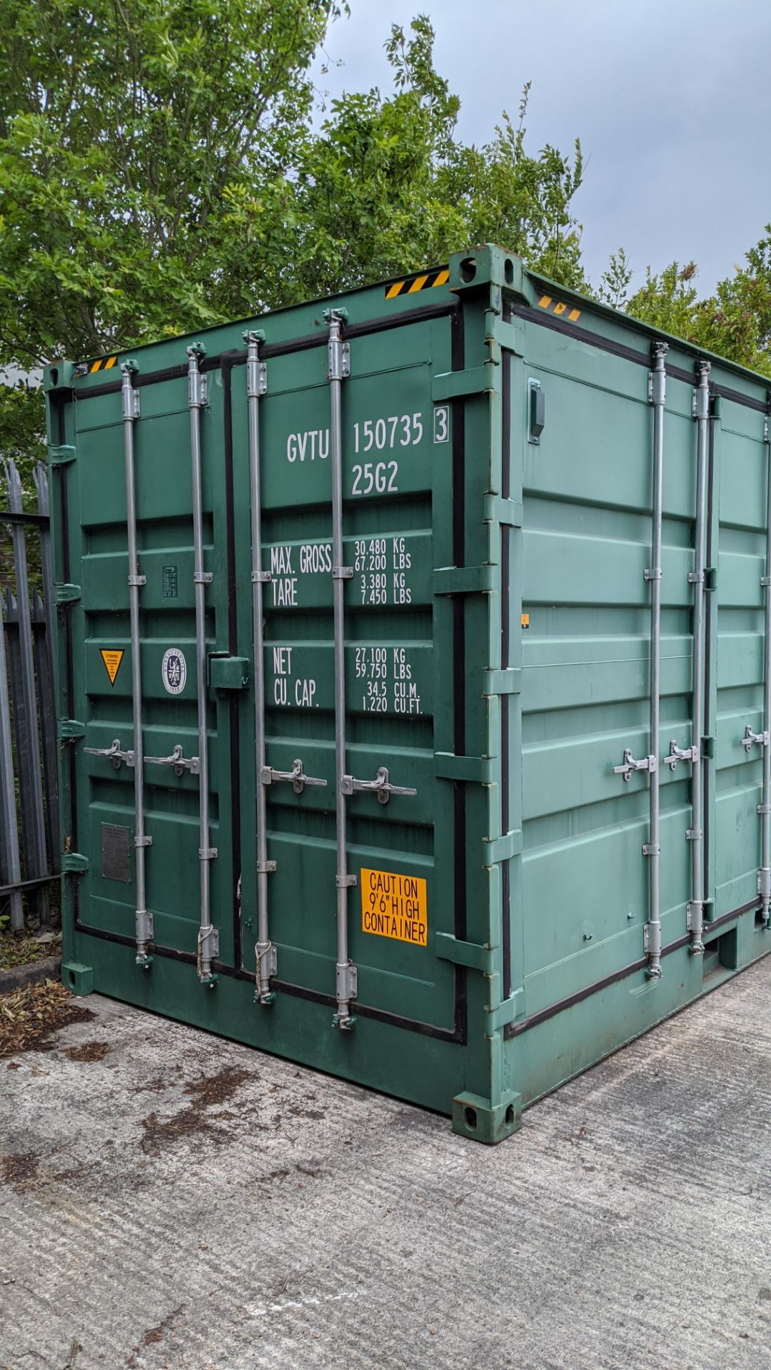 Metal shipping container, extra high (9'6 high), approx. 20' long x 8' wide. Set of regular doors at - Image 7 of 12