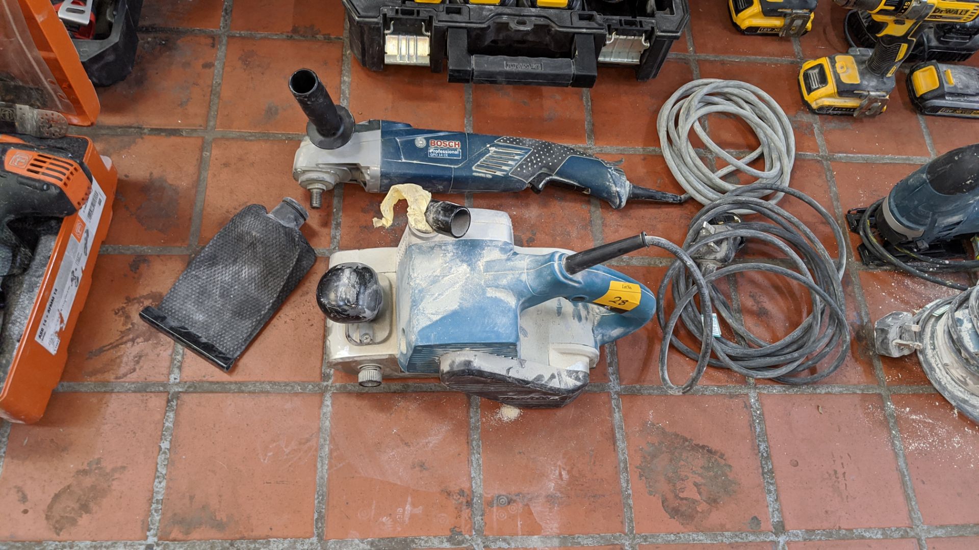 Pair of power tools comprising Makita model 9403 belt sander plus Bosch professional GPO14CE angle