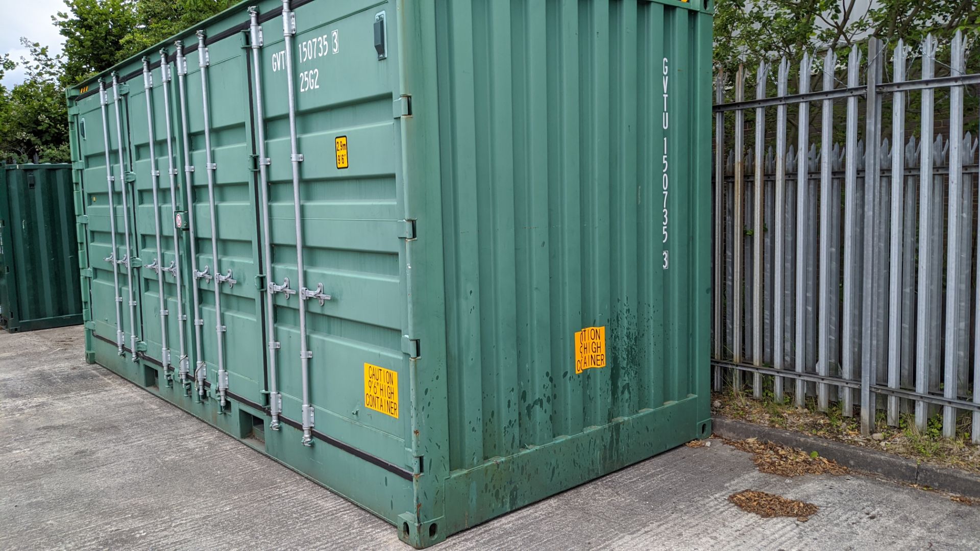 Metal shipping container, extra high (9'6 high), approx. 20' long x 8' wide. Set of regular doors at - Image 12 of 12