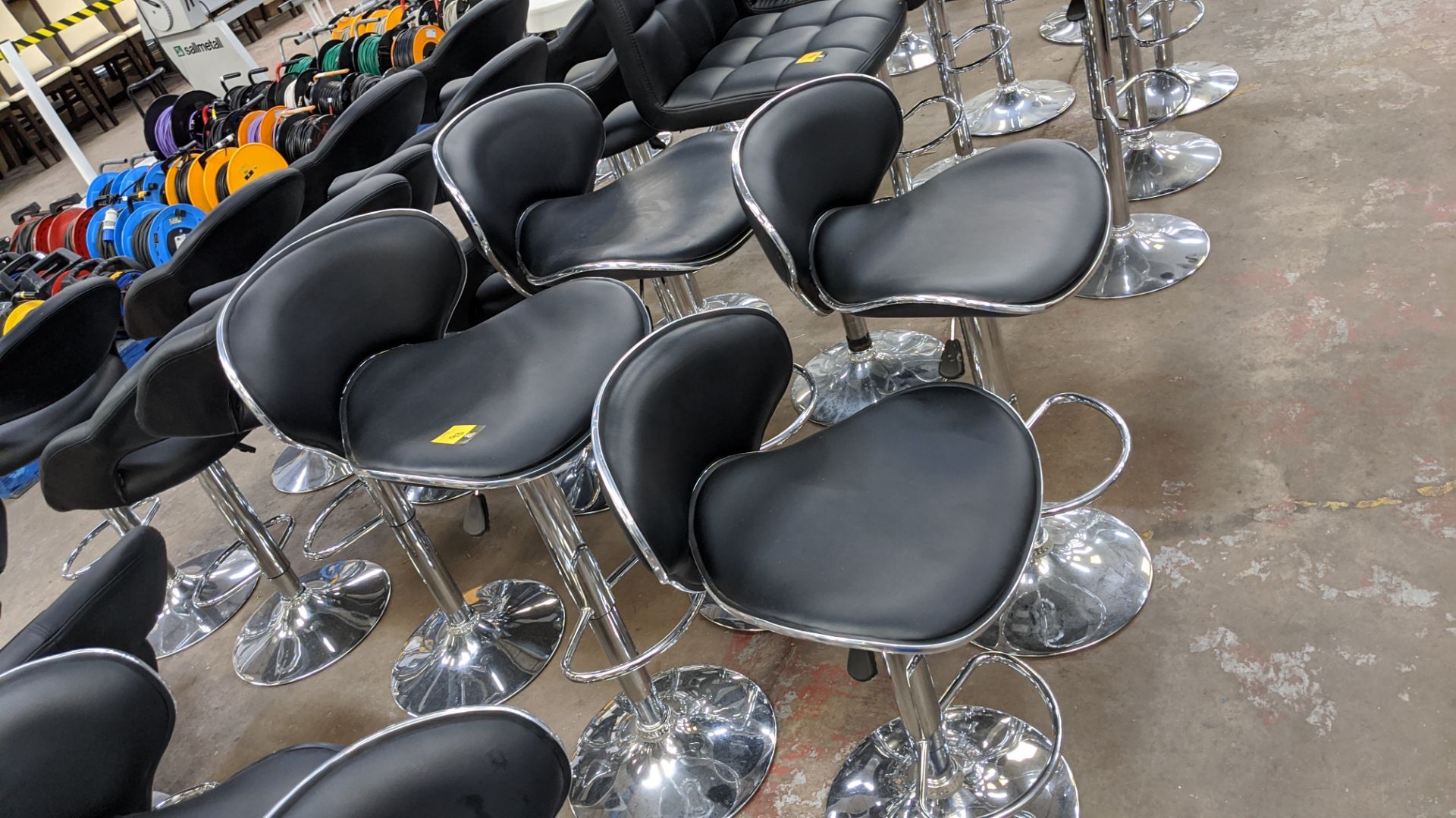 4 off black leather/leather look & chrome upholstered stools Lots 51 - 480 comprise the total assets