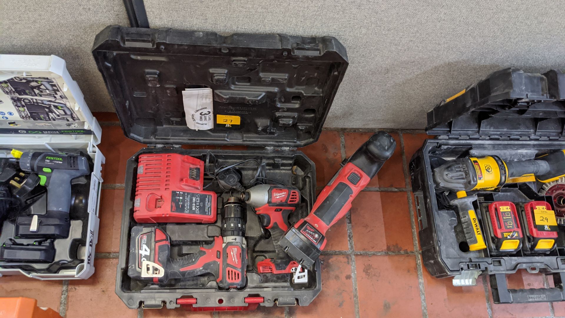 Milwaukee cordless power tools comprising case with 2 drivers, 2 batteries & 1 charger plus separate