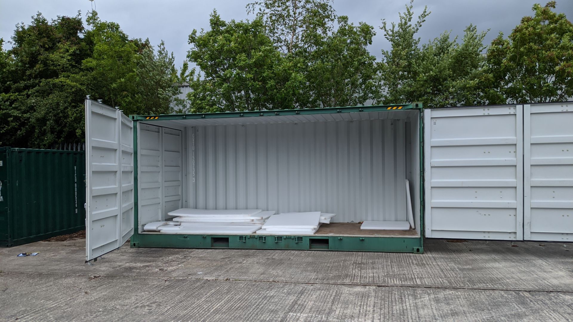 Metal shipping container, extra high (9'6 high), approx. 20' long x 8' wide. Set of regular doors at - Image 2 of 12