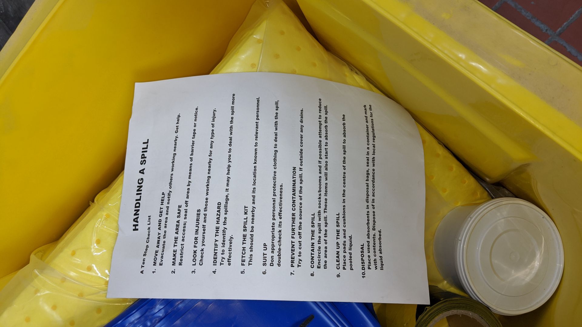 Spill kit including large yellow wheelie bin Lots 1 to 39 comprise the total assets from a - Image 4 of 6