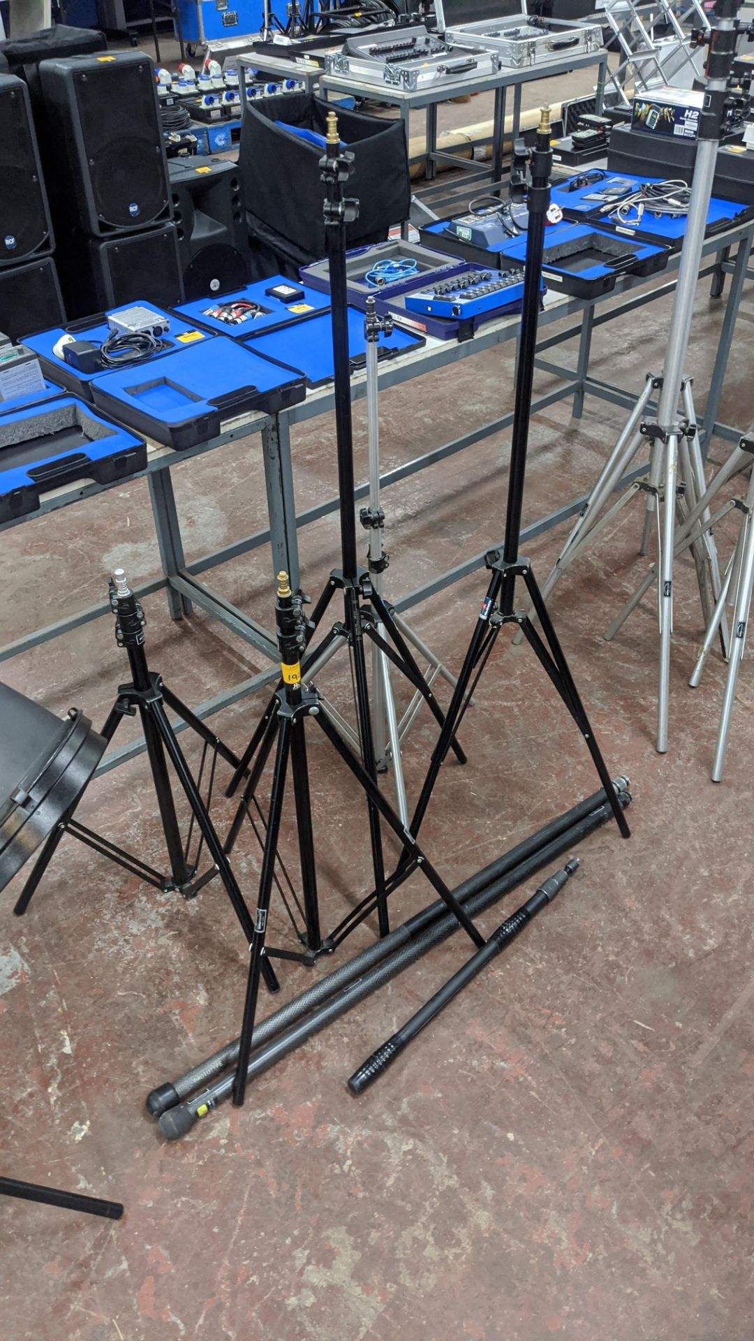 5 off assorted tripods plus 3 telescopic poles for use with lighting Lots 51 - 480 comprise the