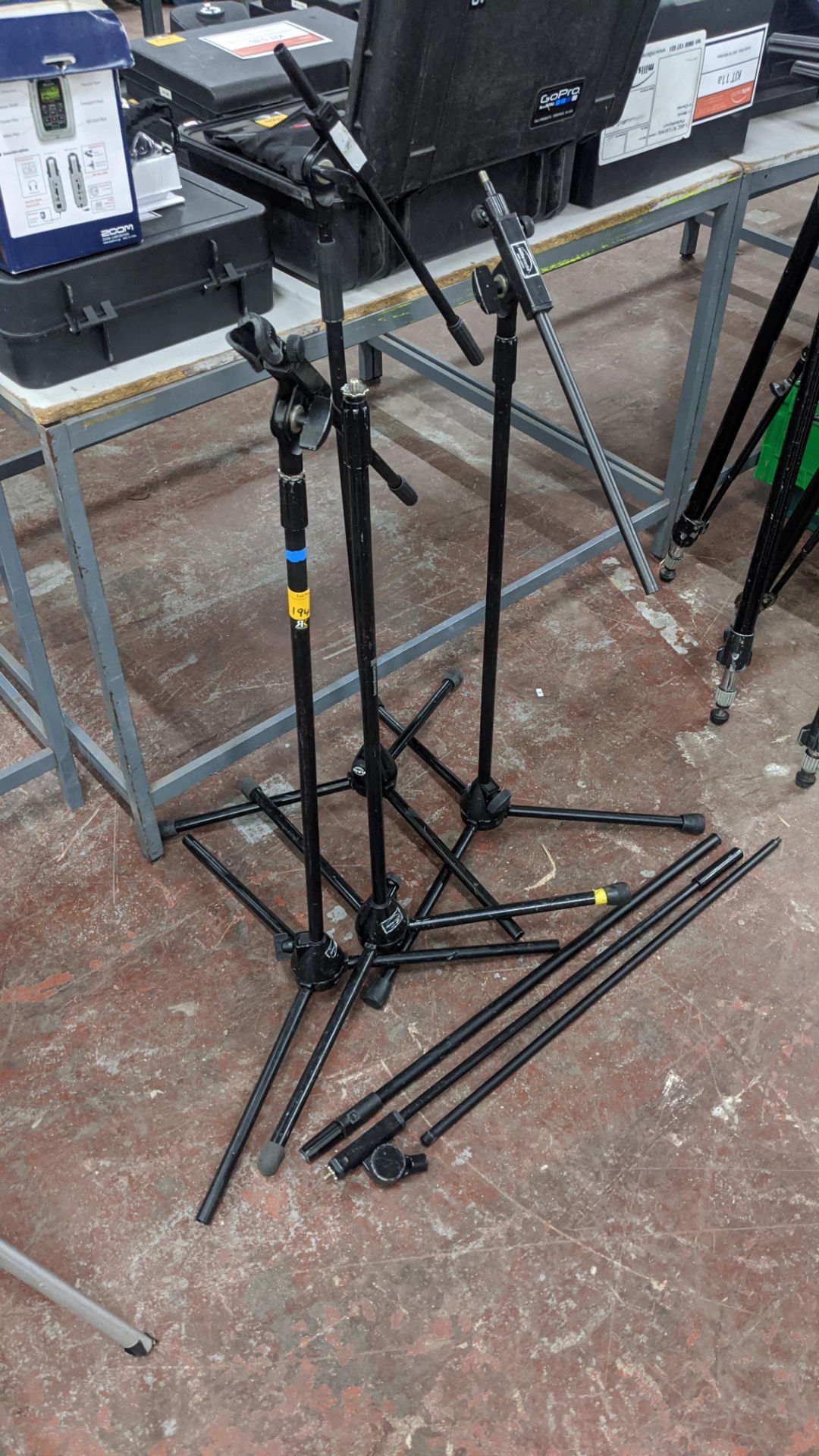 4 assorted audiovisual tripod stands plus 3 extension pieces for use with same Lots 51 - 480