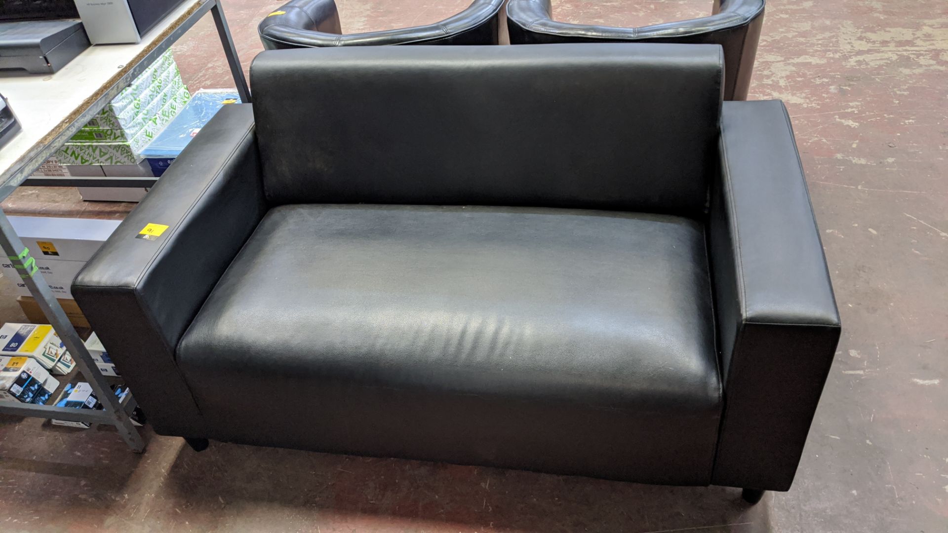 Small black leather/leather look sofa - Image 2 of 4