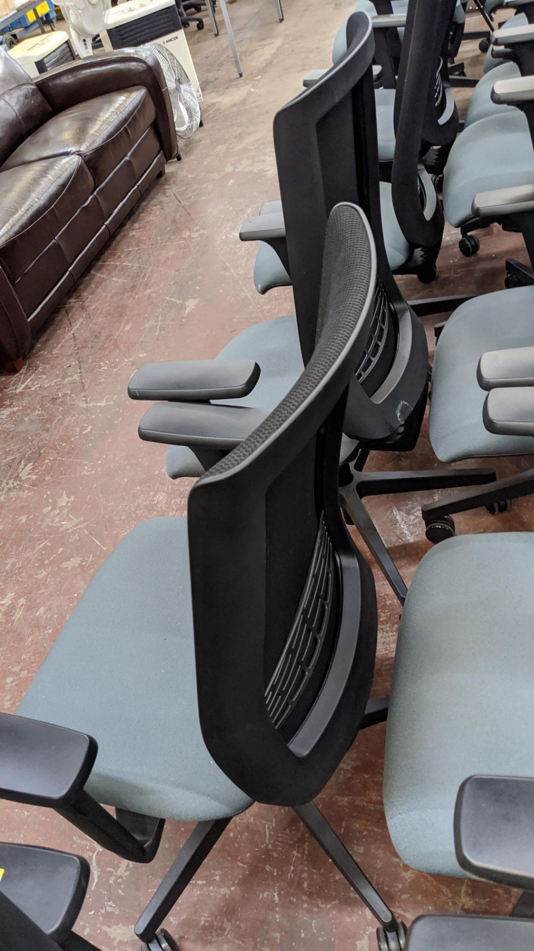 6 off Edge Design modern office chairs with arms, incorporating green/grey fabric seat bases & black - Image 7 of 7