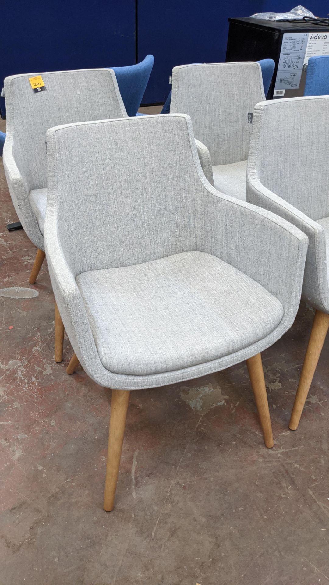 4 off Identity pale grey upholstered armchairs on wooden legs NB. The chair designs for lot 291 & 2 - Image 3 of 7