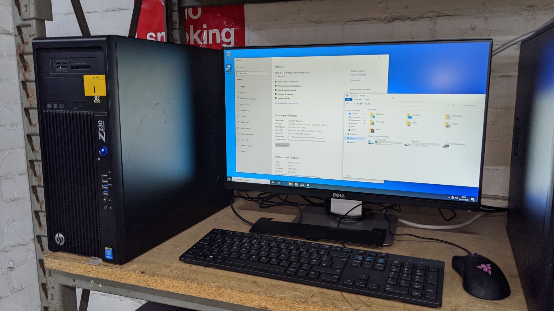 HP Z230 workstation with Intel Core i7-4790, 16Gb RAM, 250Gb SSD drive, 1Tb HDD drive, DVD RW drive, - Image 2 of 7
