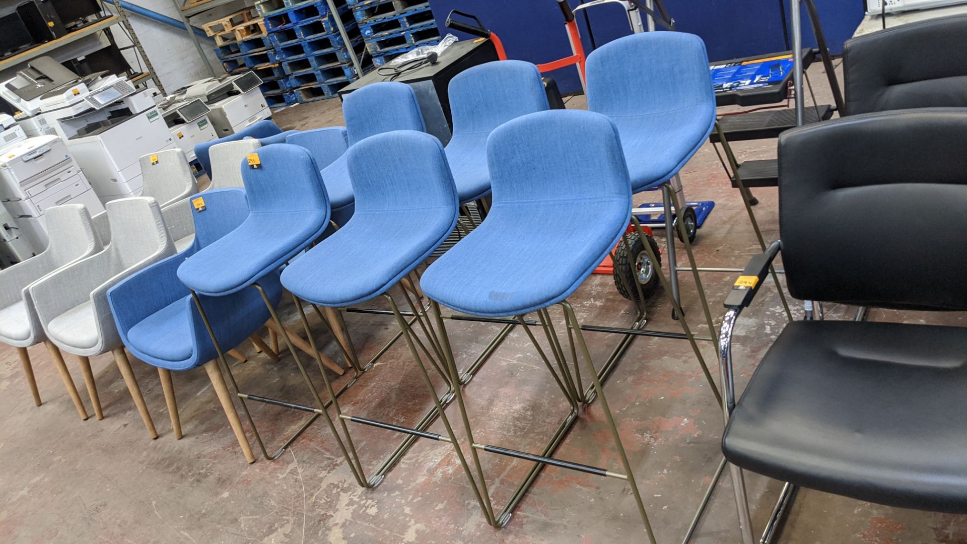 6 off blue upholstered tall barstools/chairs. NB1. The fabric appears to match that used for lots 2 - Image 7 of 7