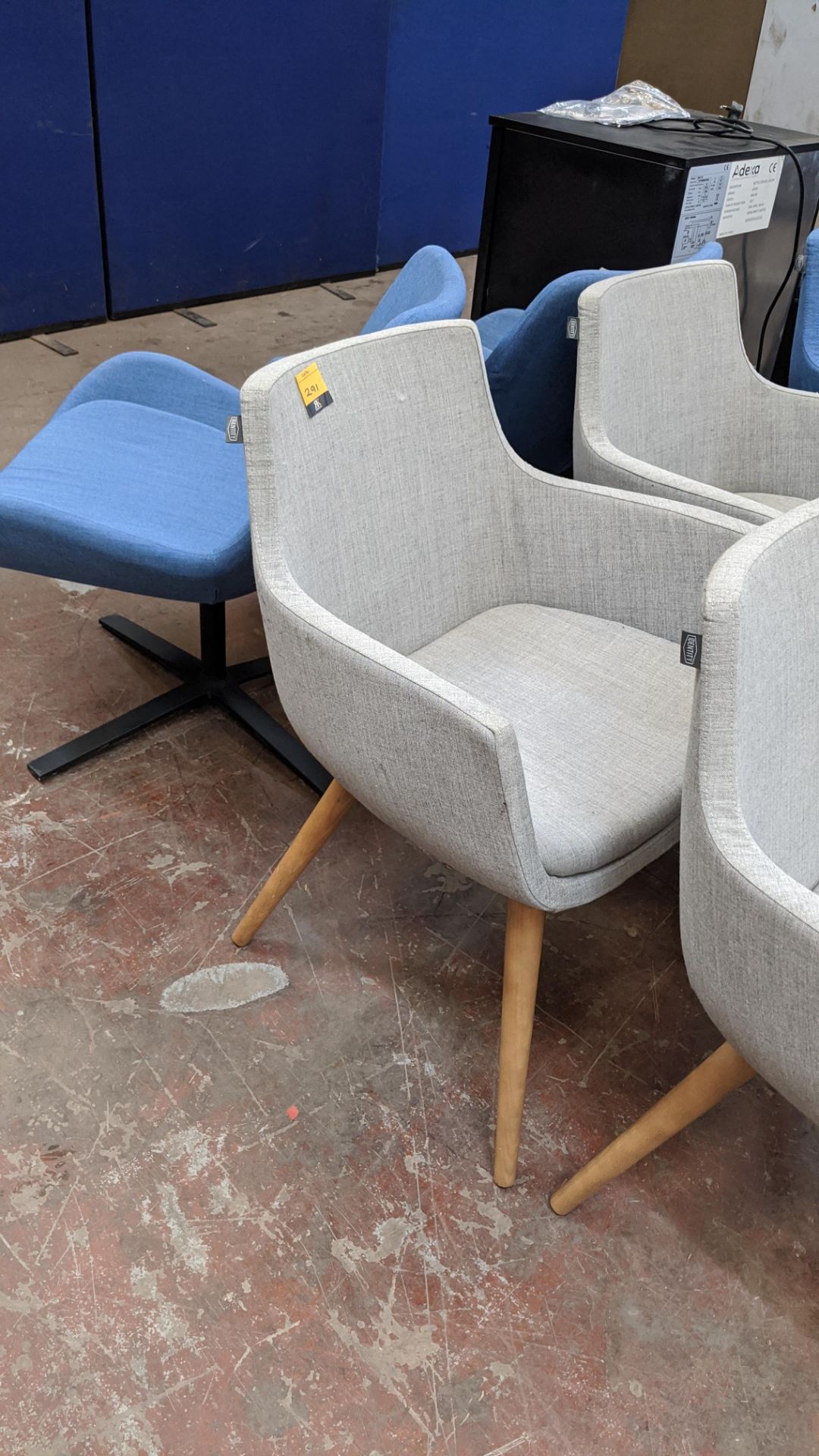 4 off Identity pale grey upholstered armchairs on wooden legs NB. The chair designs for lot 291 & 2 - Image 4 of 7