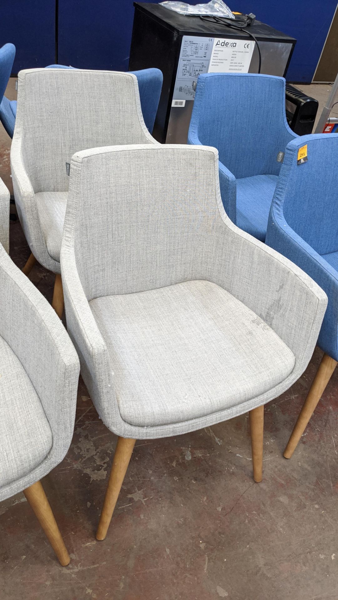 4 off Identity pale grey upholstered armchairs on wooden legs NB. The chair designs for lot 291 & 2 - Image 5 of 7