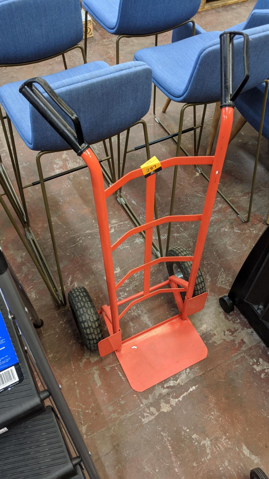 Red metal heavy-duty sack truck with pneumatic tyres - Image 3 of 3